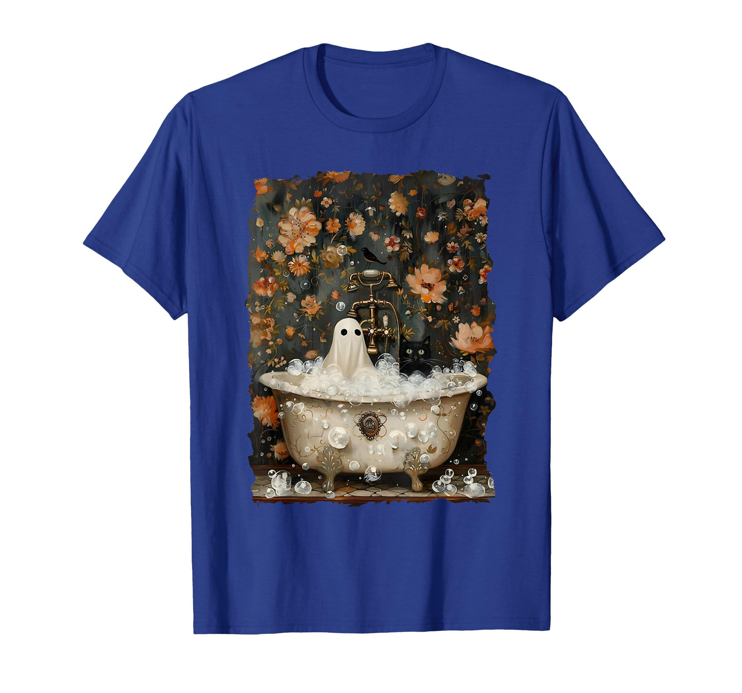 Ghost Takes A Bath Tub In Flower Forest Halloween Vintage T-Shirt