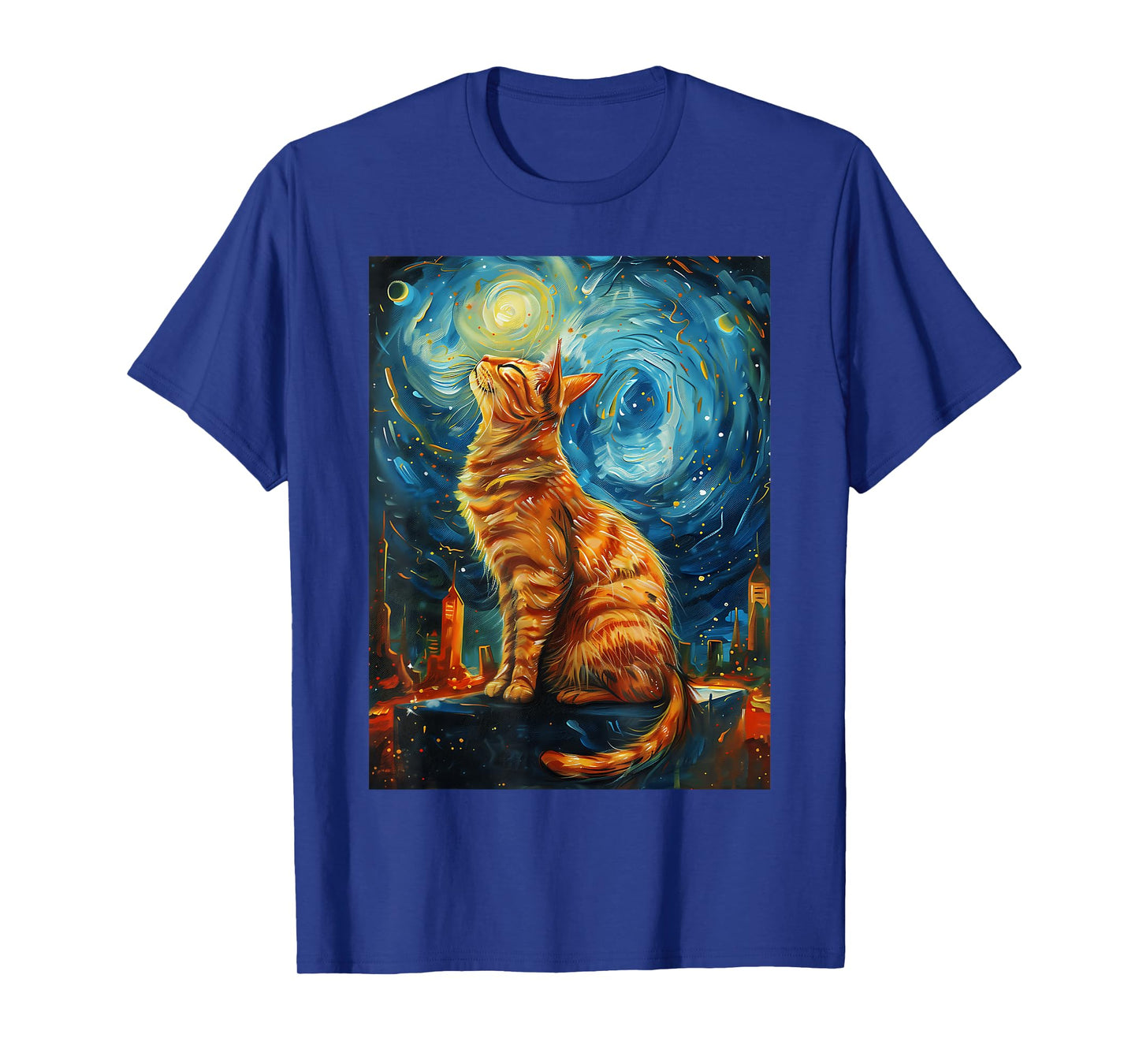 Cat in the Starry Night Van Gogh Style Cat Lover Cat Mom Dad T-Shirt