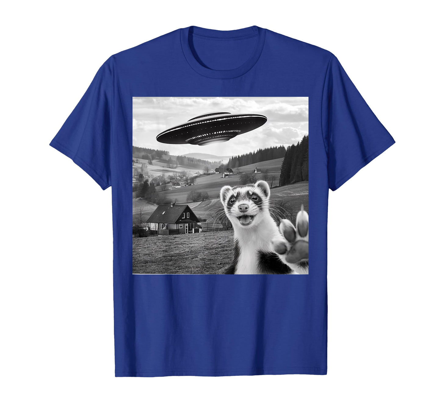 Ferret Selfie With Alien UFO Funny Gifts For Men Women Kid T-Shirt