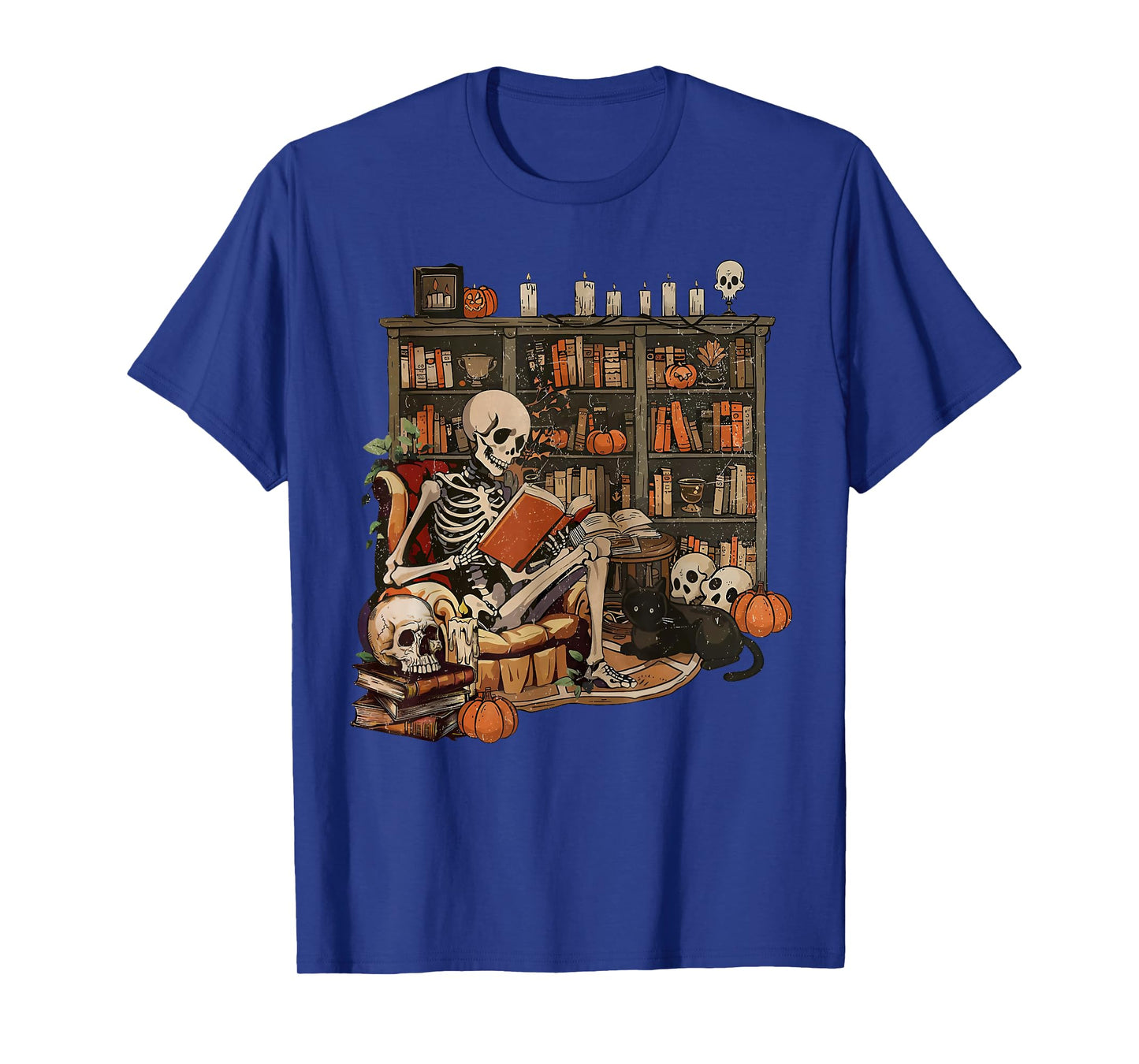 Skeleton Library Halloween Book Reading Books Lover Teacher T-Shirt