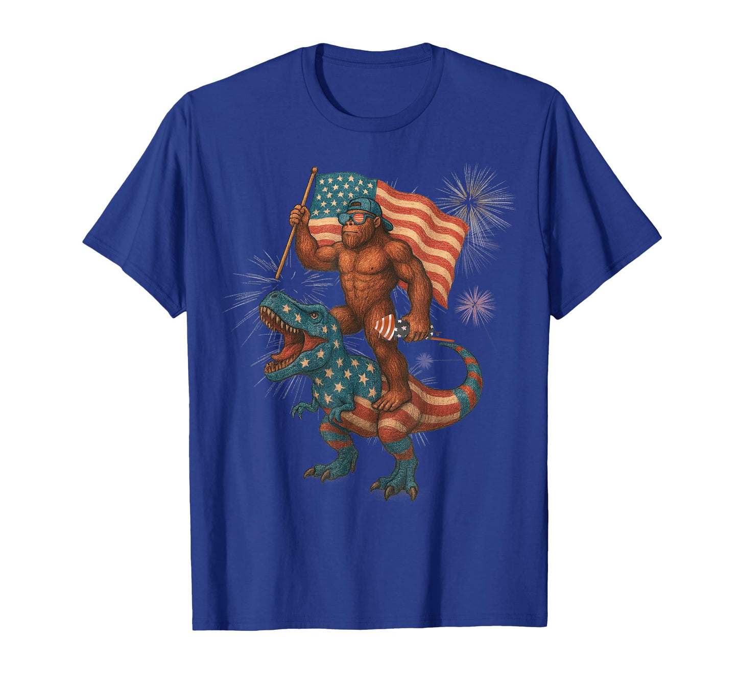 Vintage 4th Of July Sasquatch and Dinosaur Funny 4th Of July T-Shirt
