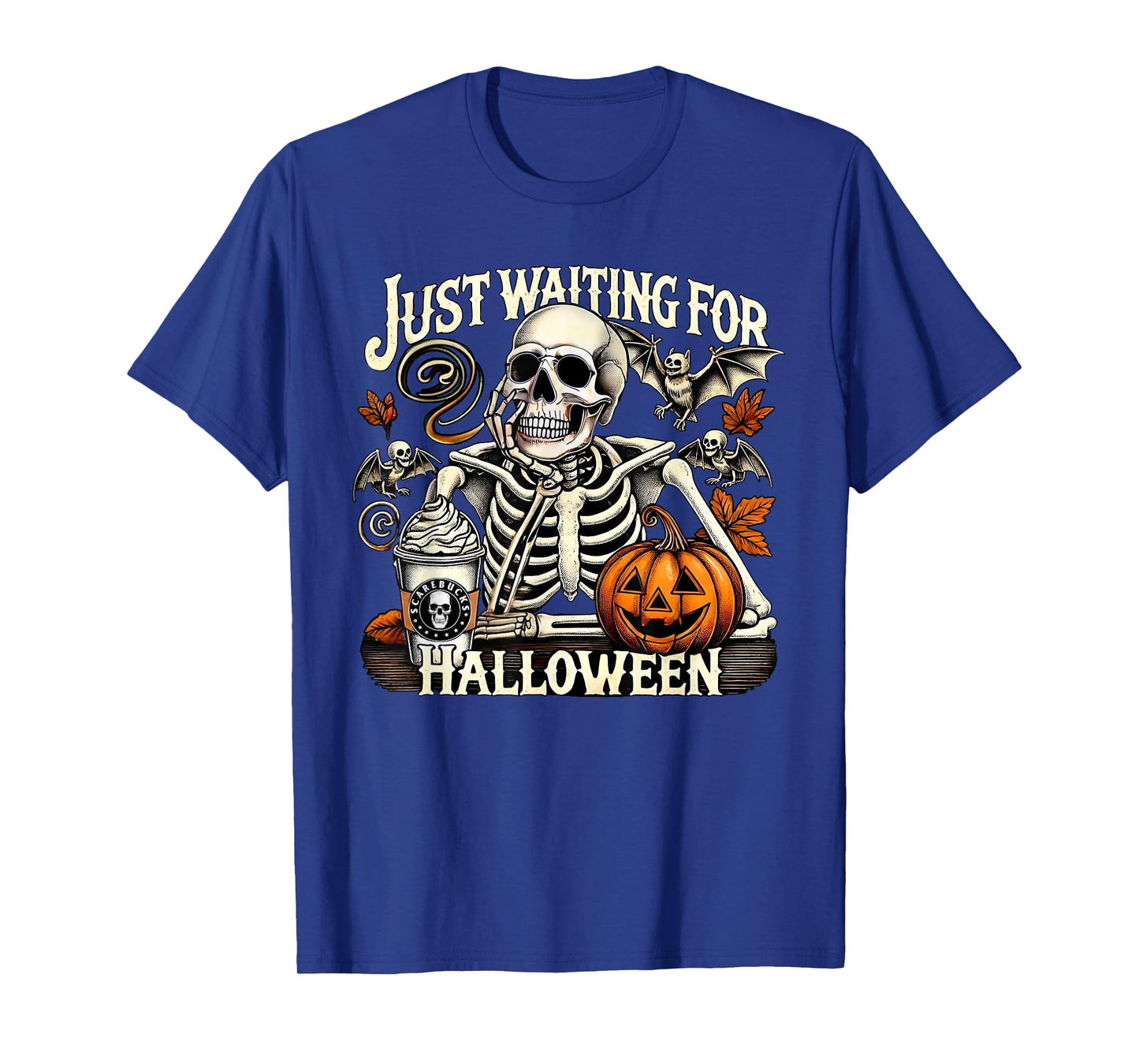 Just Waiting For Halloween Skeleton Coffee Jack Or Lantern T-Shirt