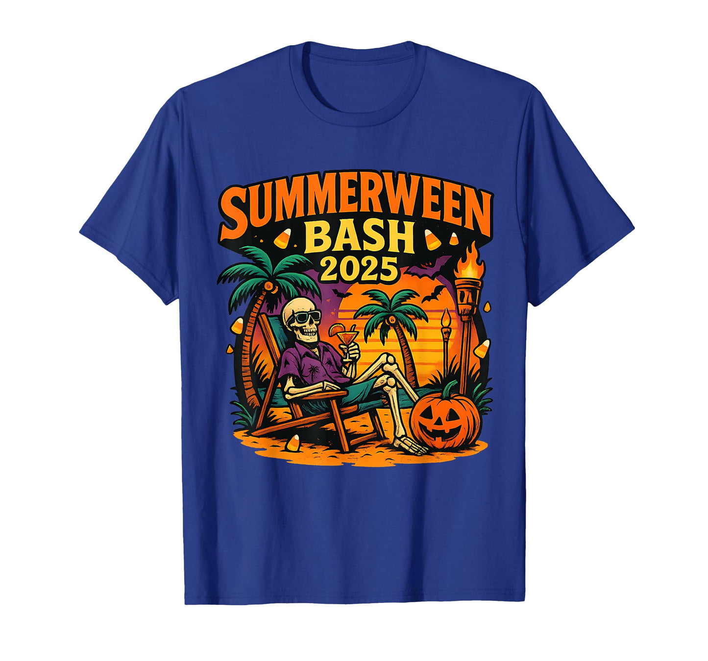 SummerWeen Bash 2025 Skeleton Beach Party Halloween Vibes T-Shirt