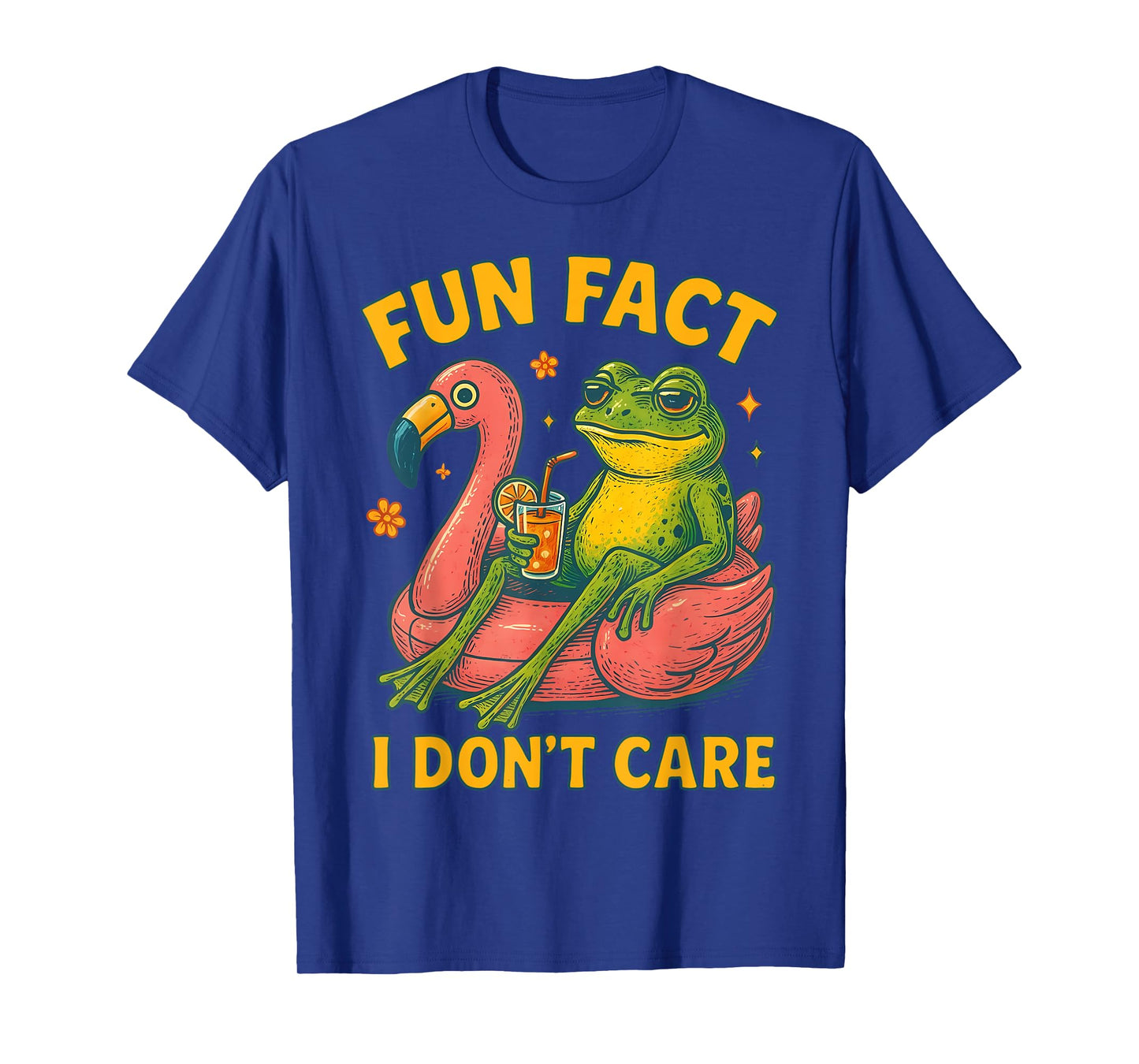 Fun Fact I Don't Care Frog Flamingo Sarcastic Adult Humor T-Shirt
