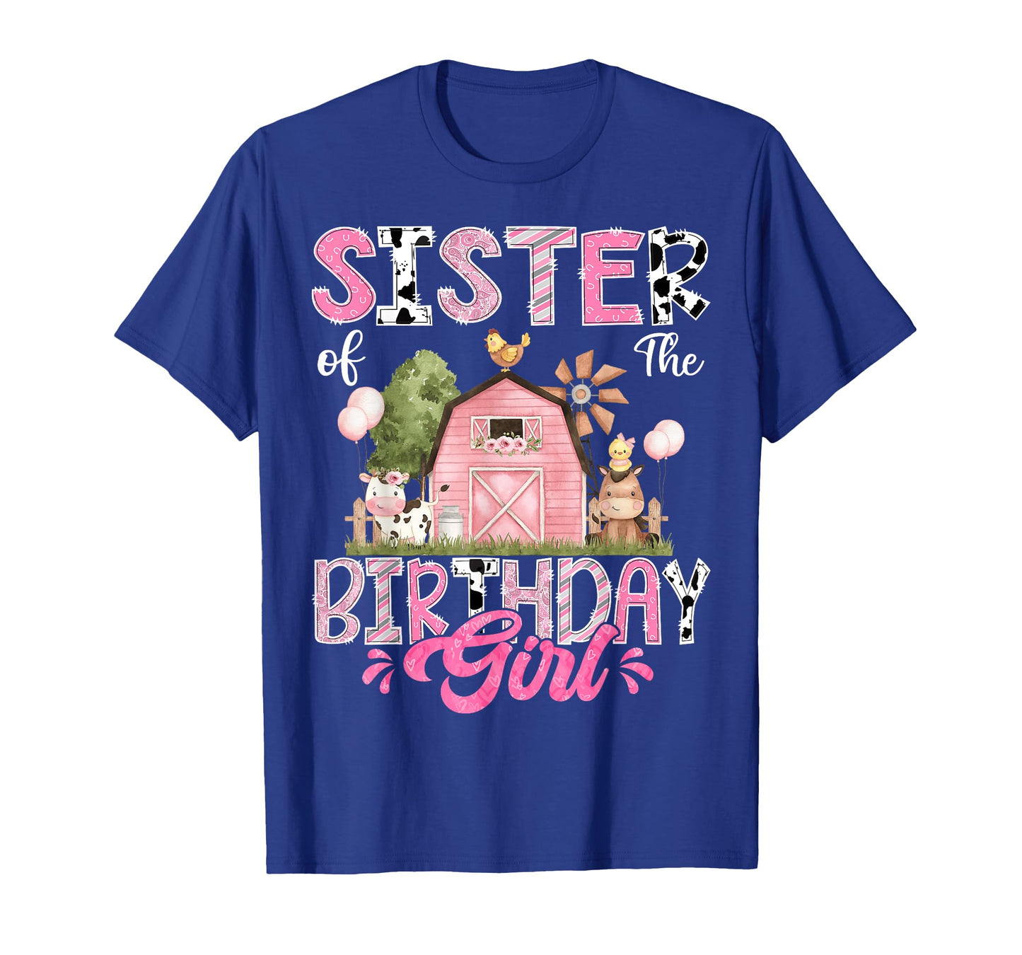 Sister Of The Birthday Girl 1St Birthday Pink Cow Farm T-Shirt