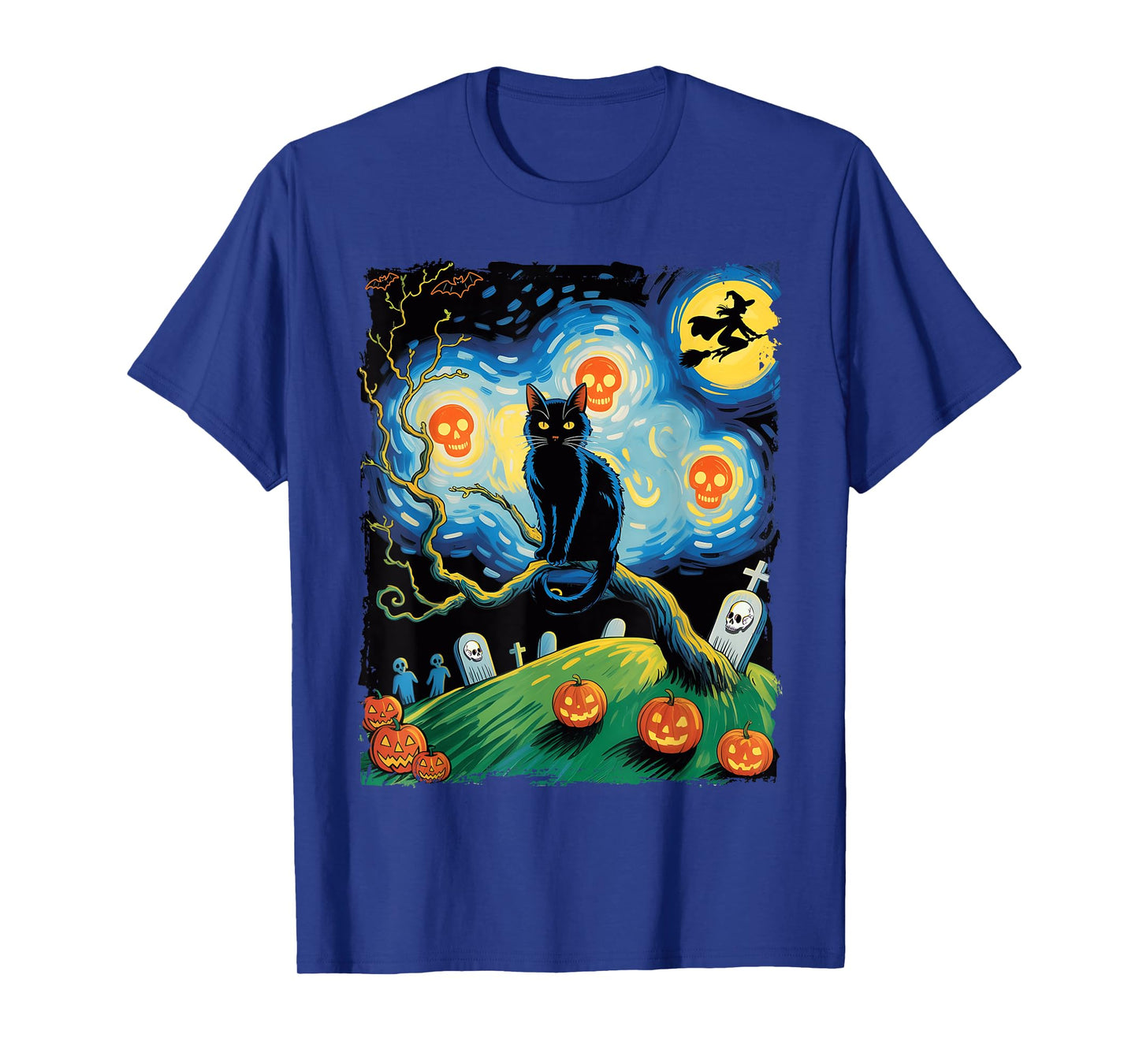 Halloween Van Gogh Starry Night Pumpkin Black Cat Costume T-Shirt
