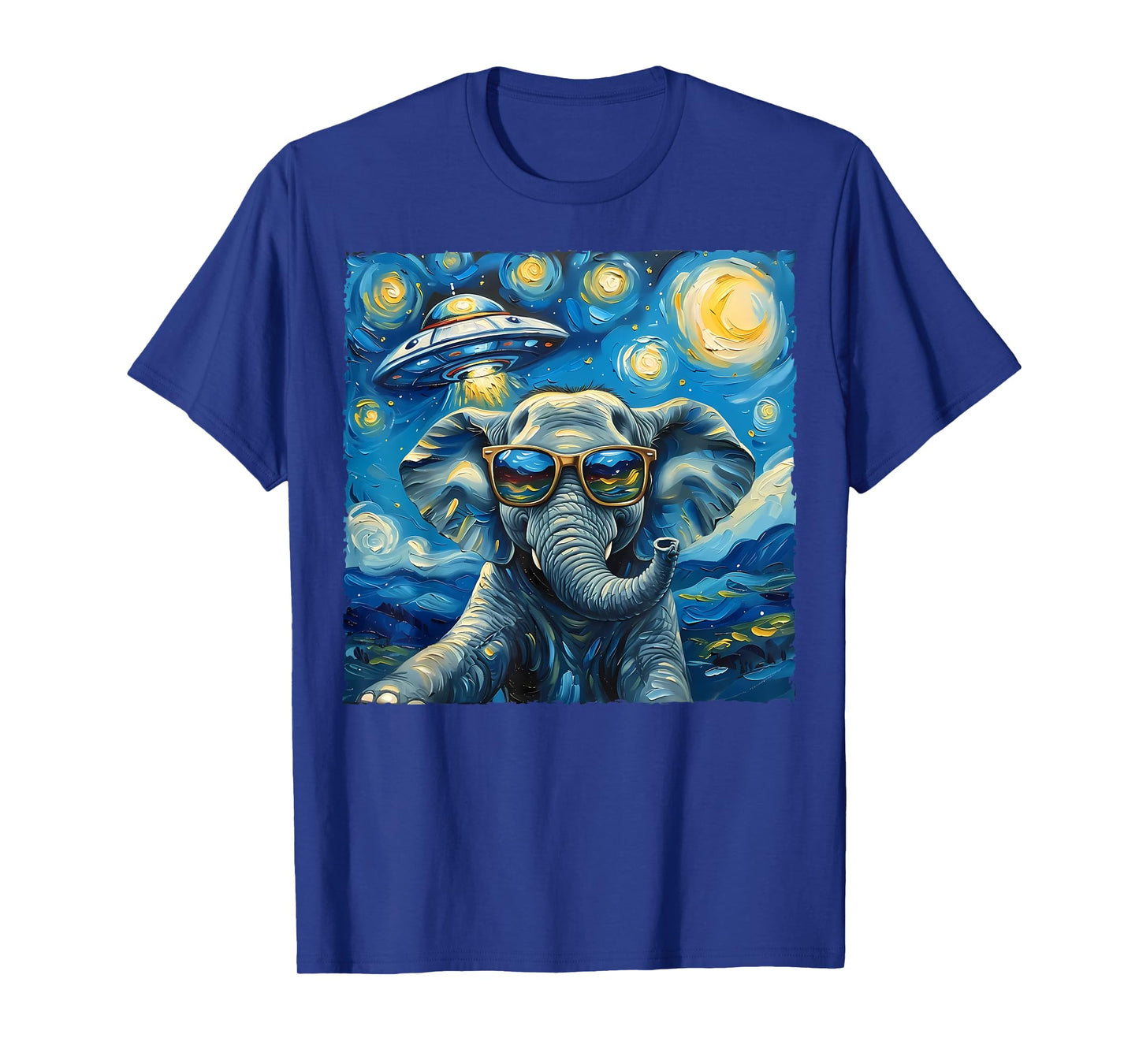 Elephant Selfie Van Gogh Style Starry Night Alien UFO Sci-Fi T-Shirt
