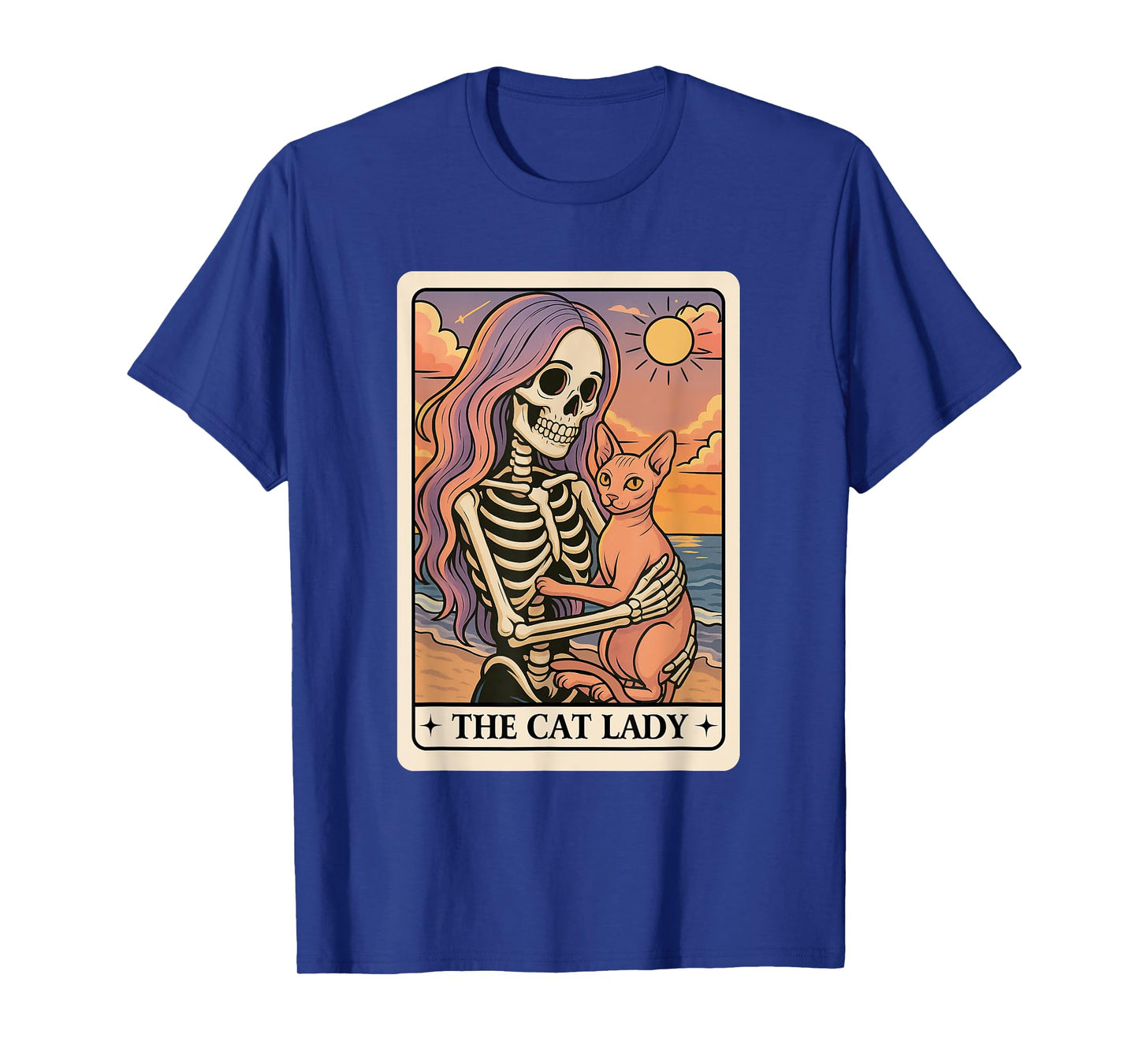 The Cat Lady Tarot Card Skeleton Holding Cat Tarot Card T-Shirt