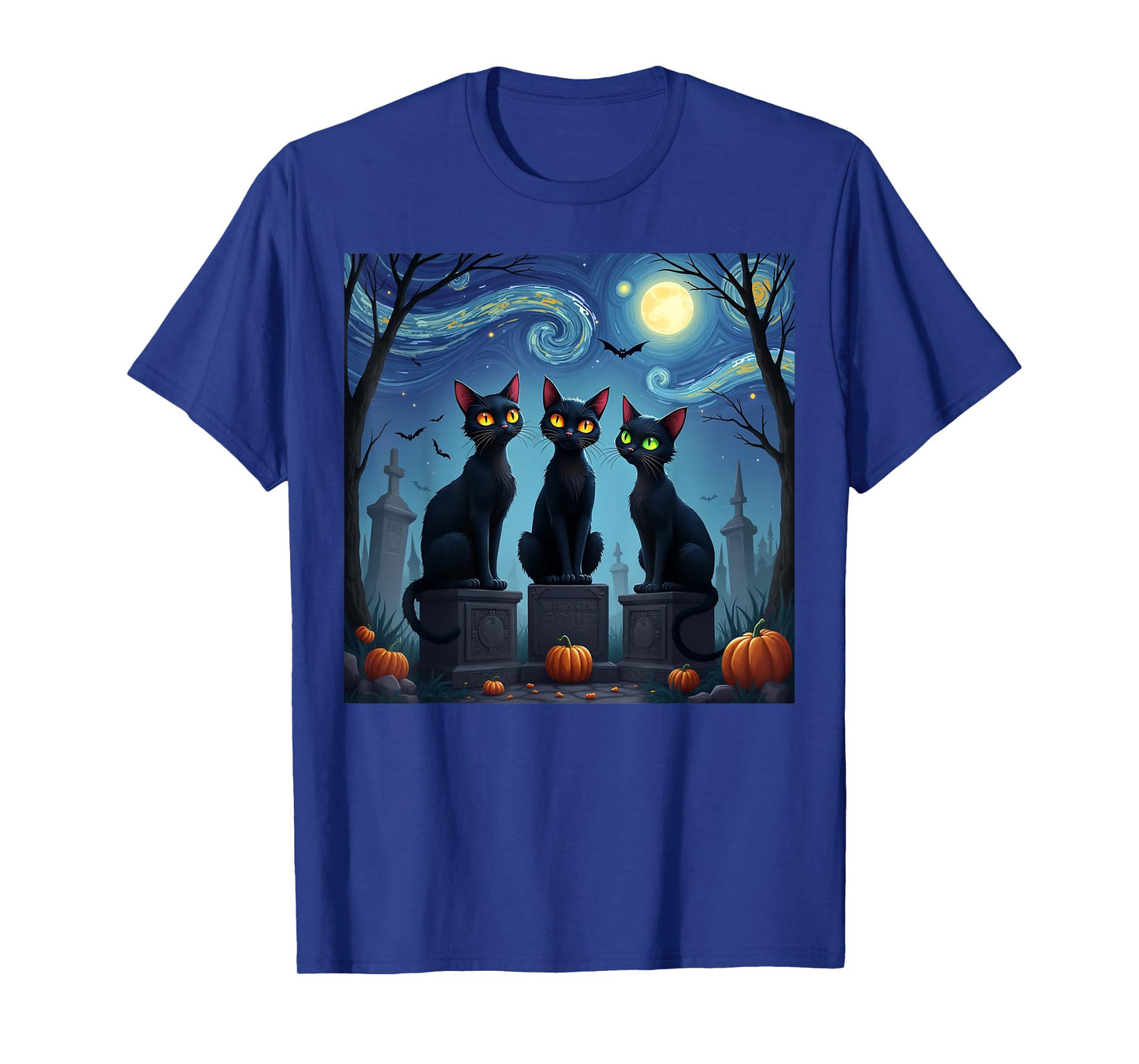 Black Cat Halloween Cat Lovers Starry Night Cat Van Gogh men T-Shirt