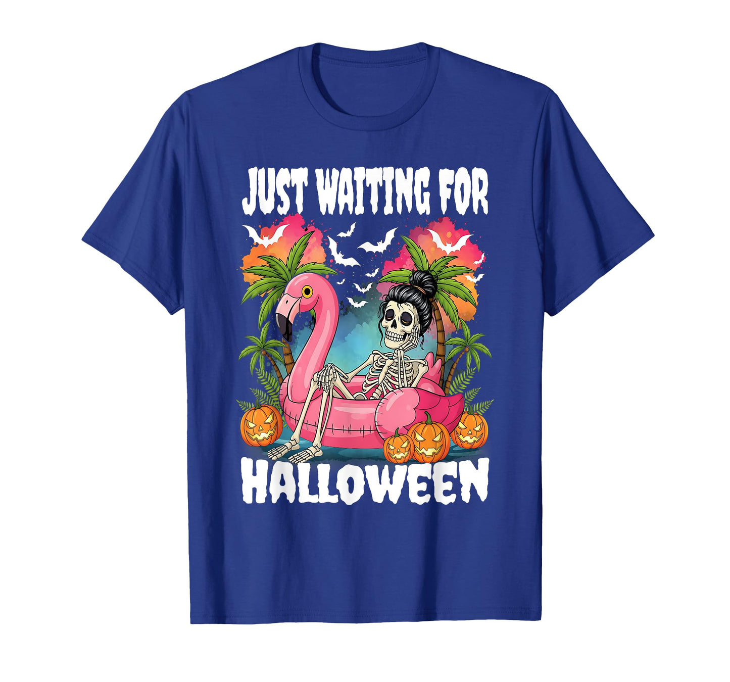 Just Waiting For Halloween Skeleton Spooky Summer T-Shirt