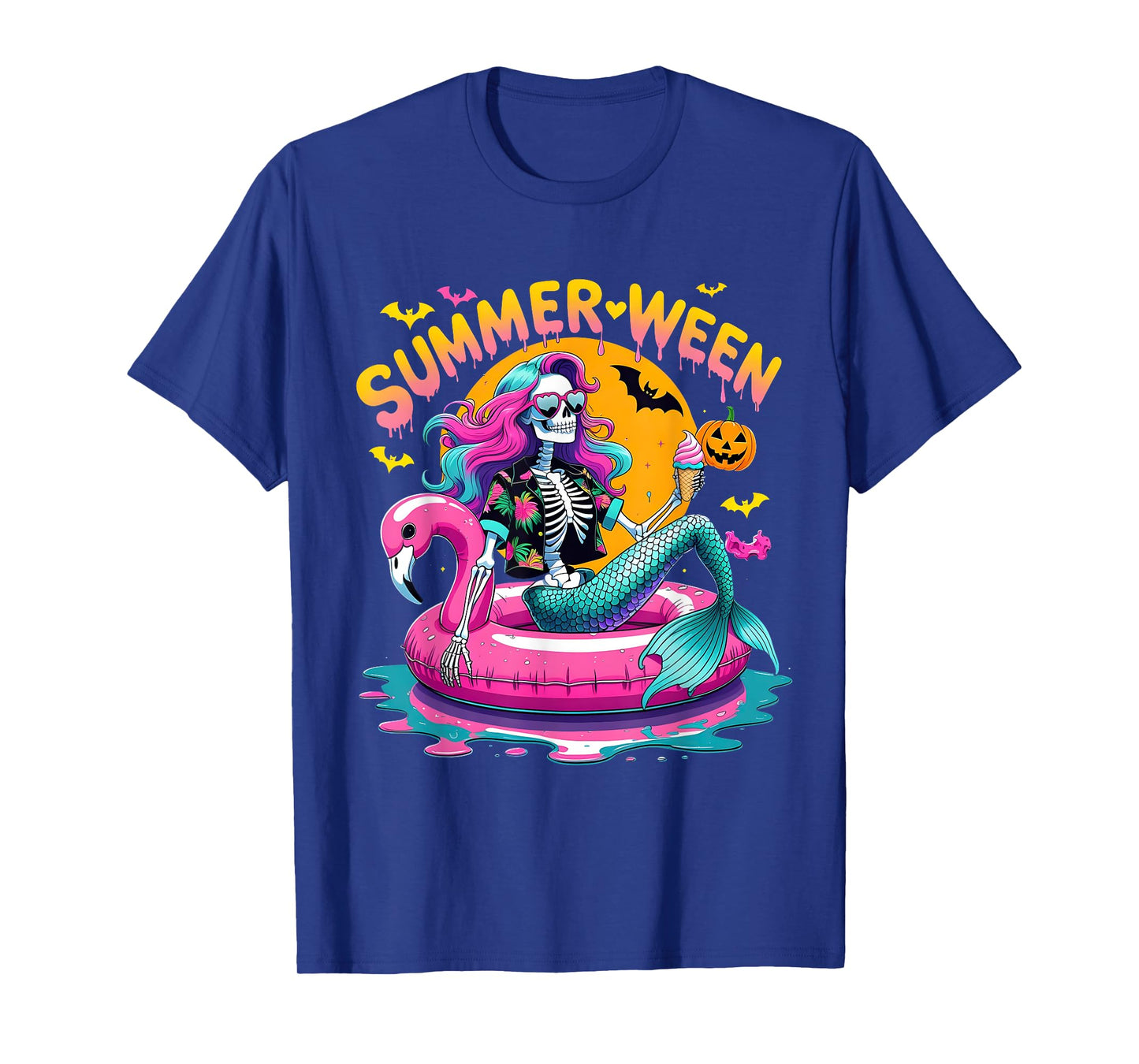 Summerween Vibes Spooky Summer Mermaid Skeleton Halloween T-Shirt