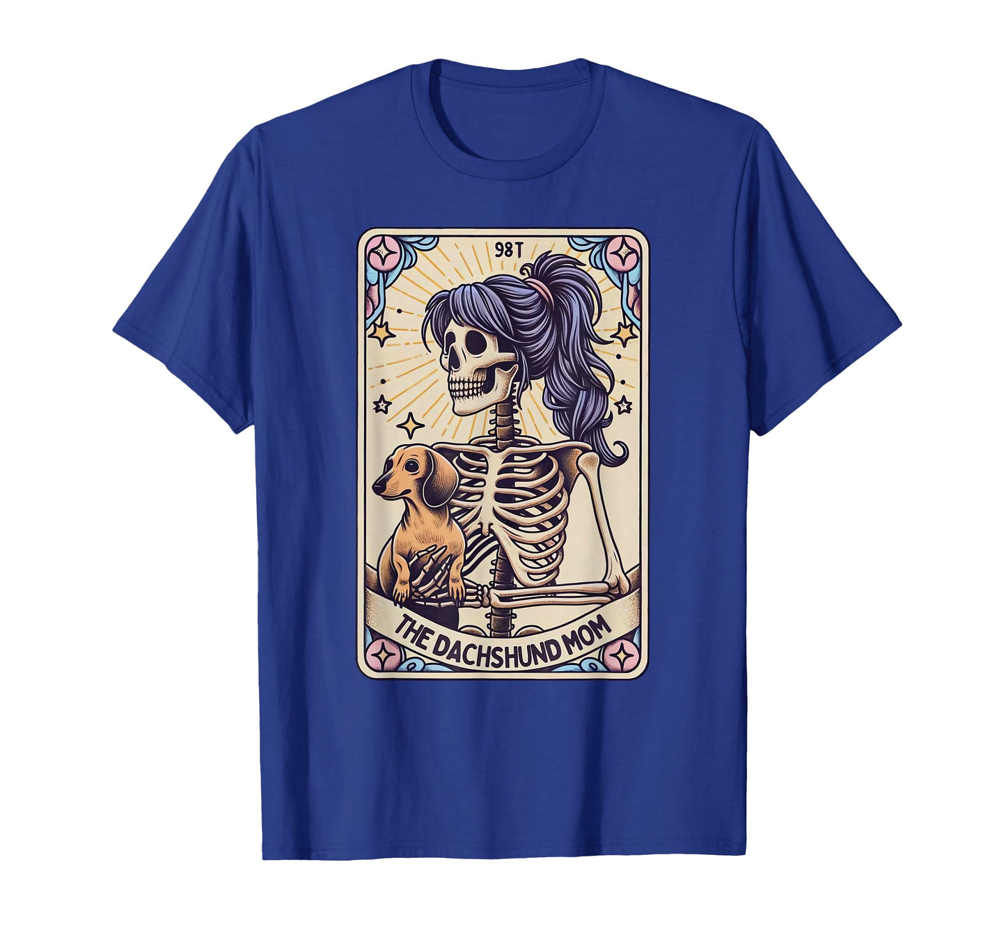 Retro Funny The Dachshund Mom Tarot Card Skeleton Halloween T-Shirt