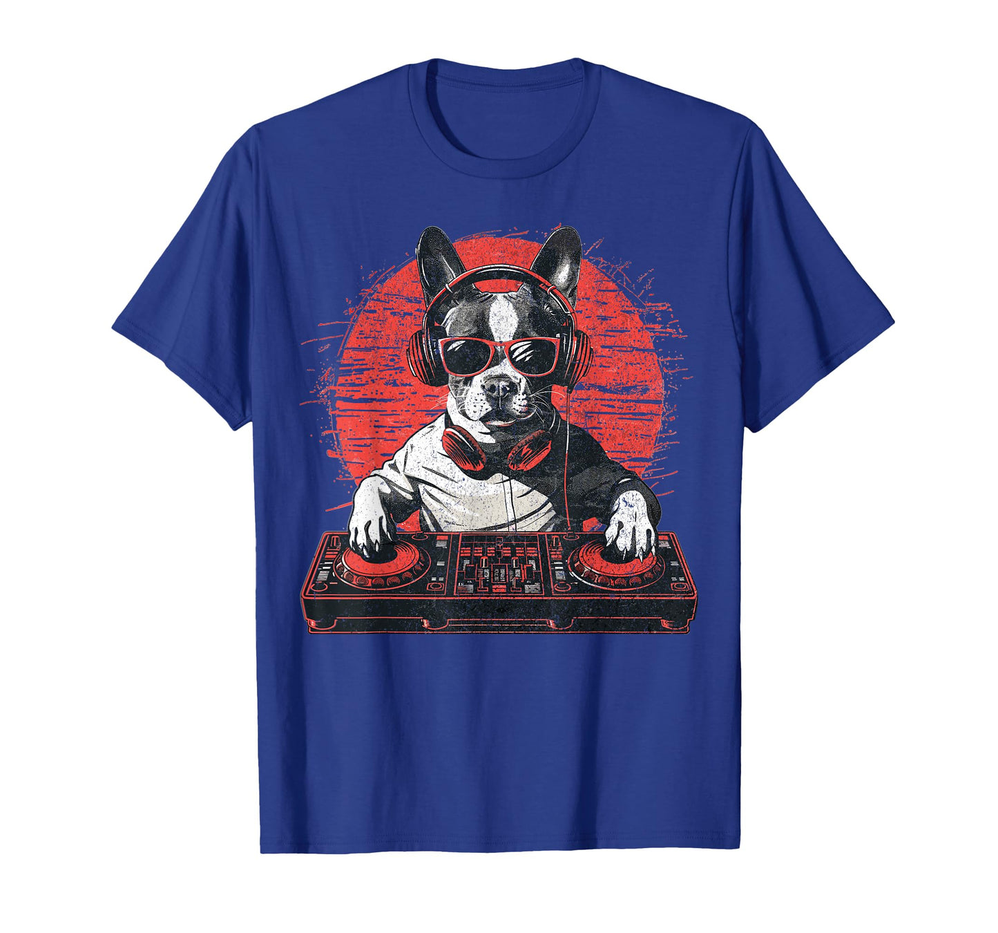 Funny Retro House DJ Boston Terrier Dog Disco Headphone Tech T-Shirt for Men Women