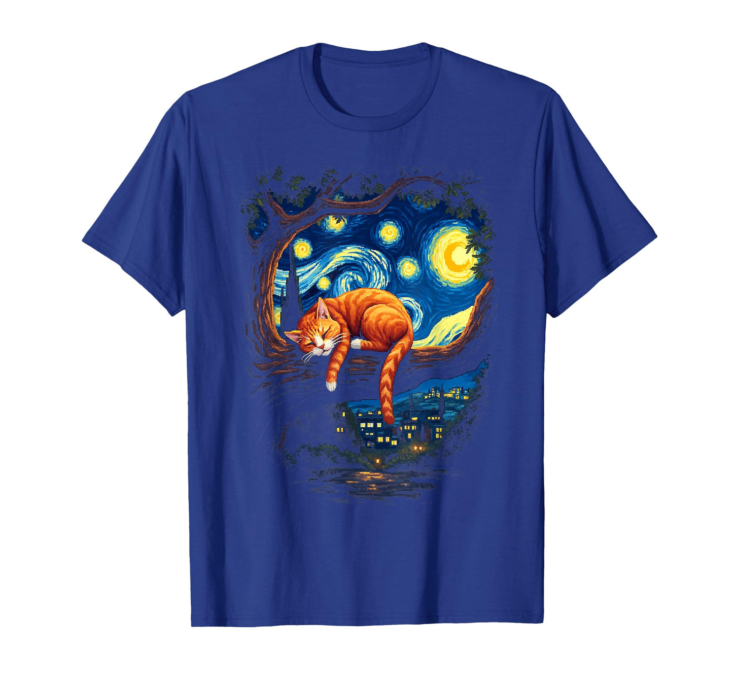 Van Gogh Starry Night Funny Cat Moonlit Scene Cat Lovers T-Shirt