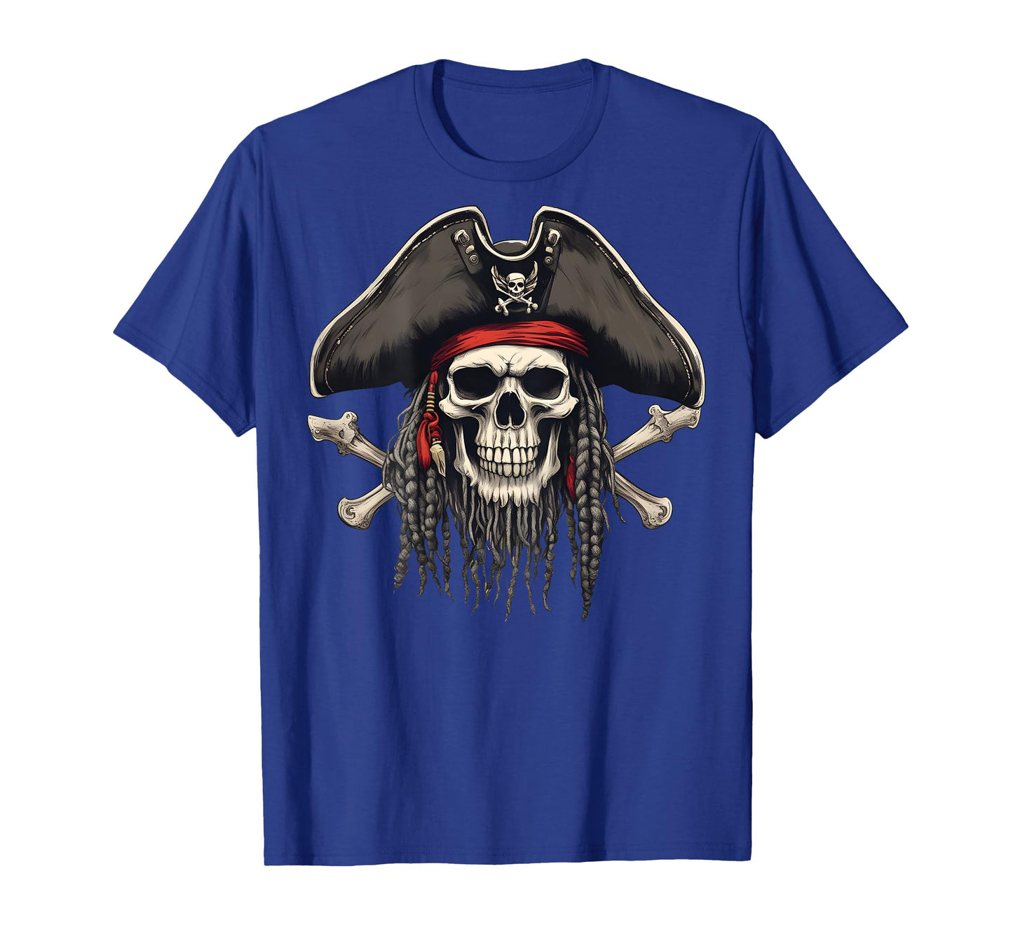 On Back Cool Pirate Skull and Crossbones Jolly Roger Pirate T-Shirt