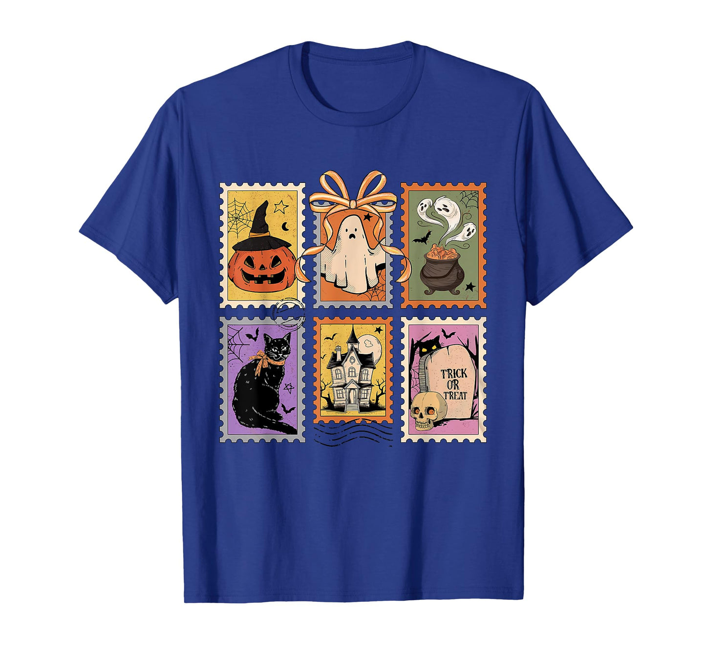 Preppy Vintage Coquette Bow Boojee Ghosts Stamp Halloween T-Shirt