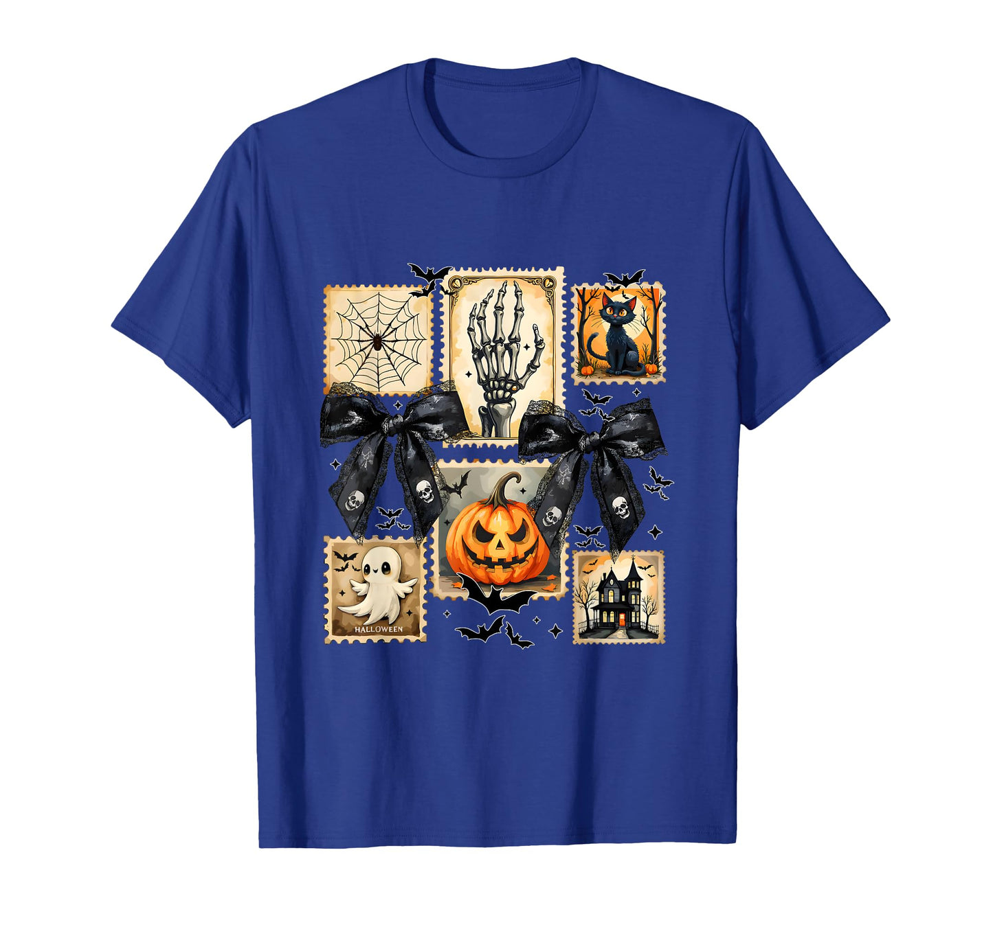 Halloween Pumpkin Cat Ghost Skull Coquette Bow Girls Women T-Shirt