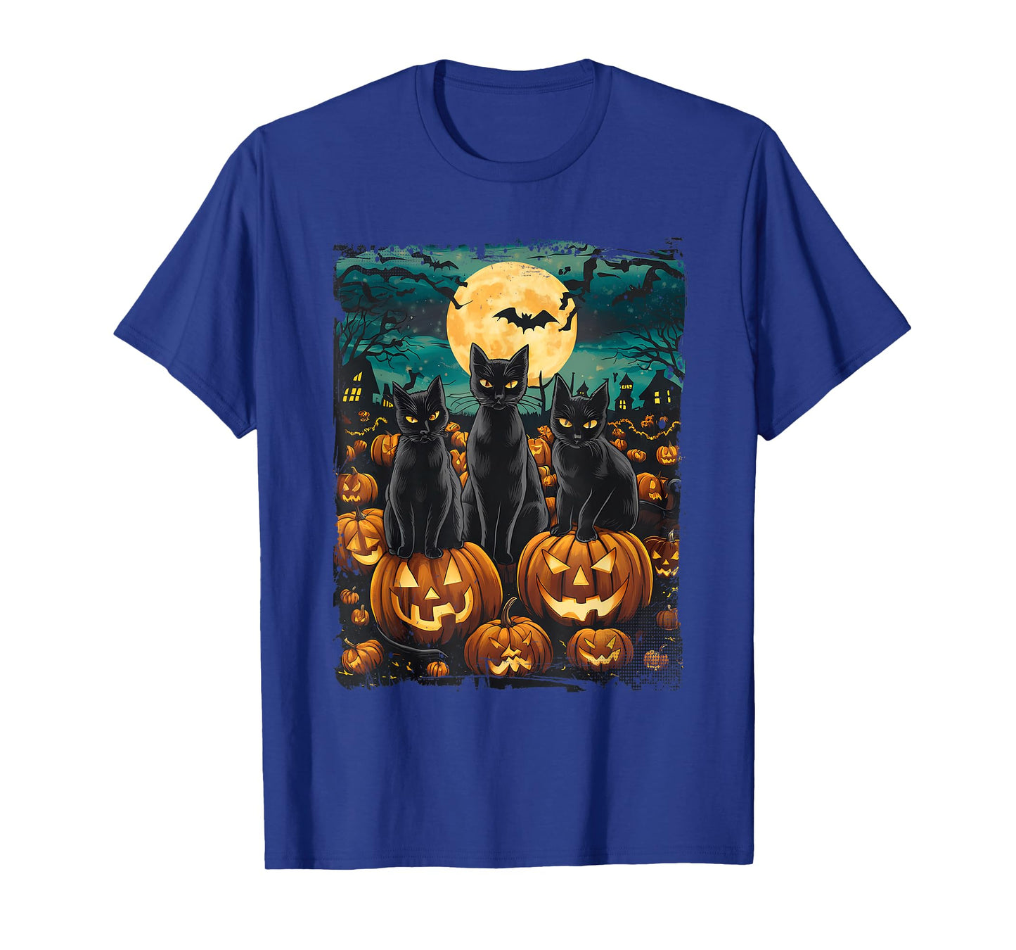 Black Cat Pumpkin Halloween Starry Night Cat Van Gogh Cat T-Shirt for Men Women Kids