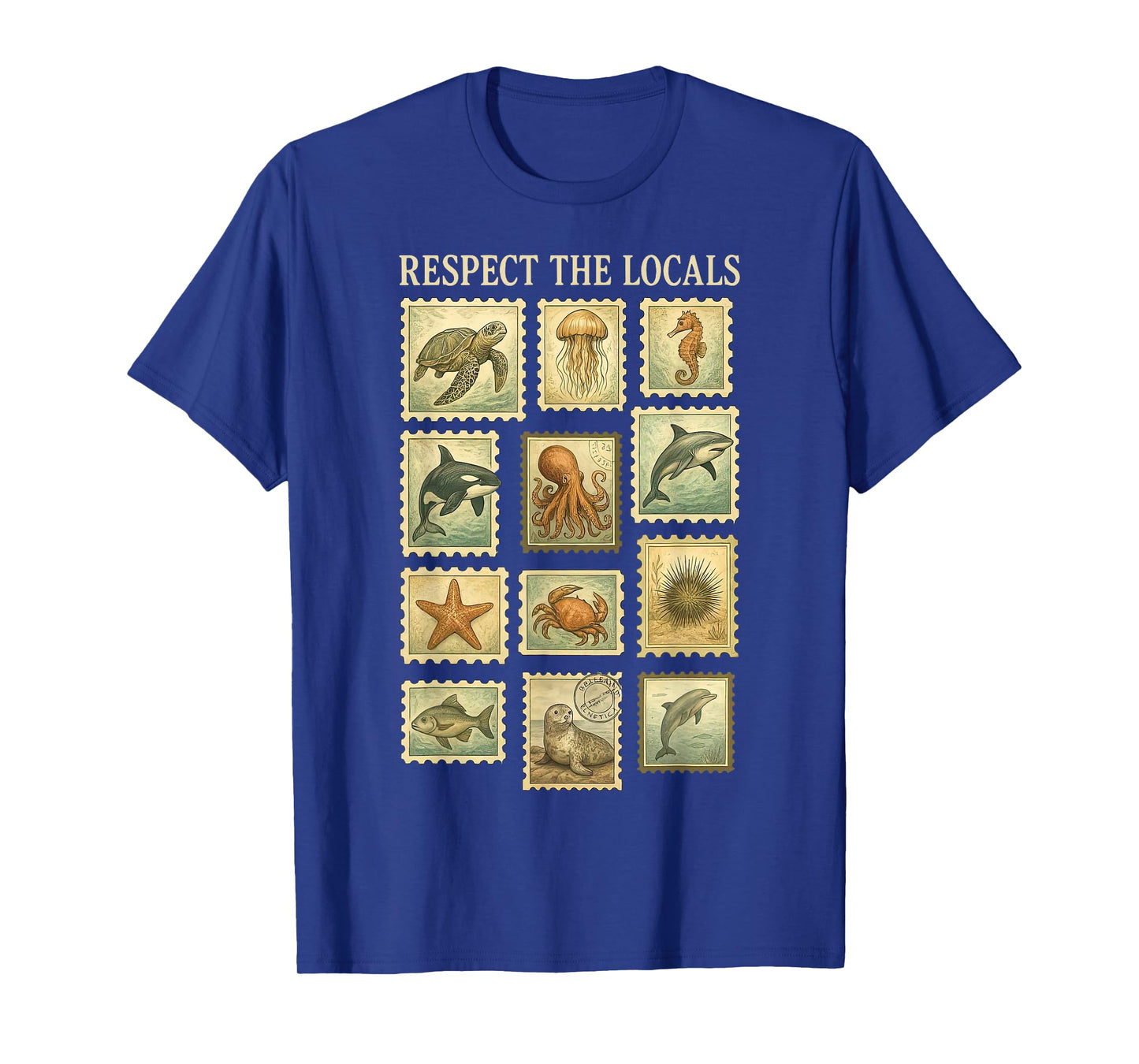 Vintage Respect The Local Stamp Ocean Animal Wildlife Nature T-Shirt