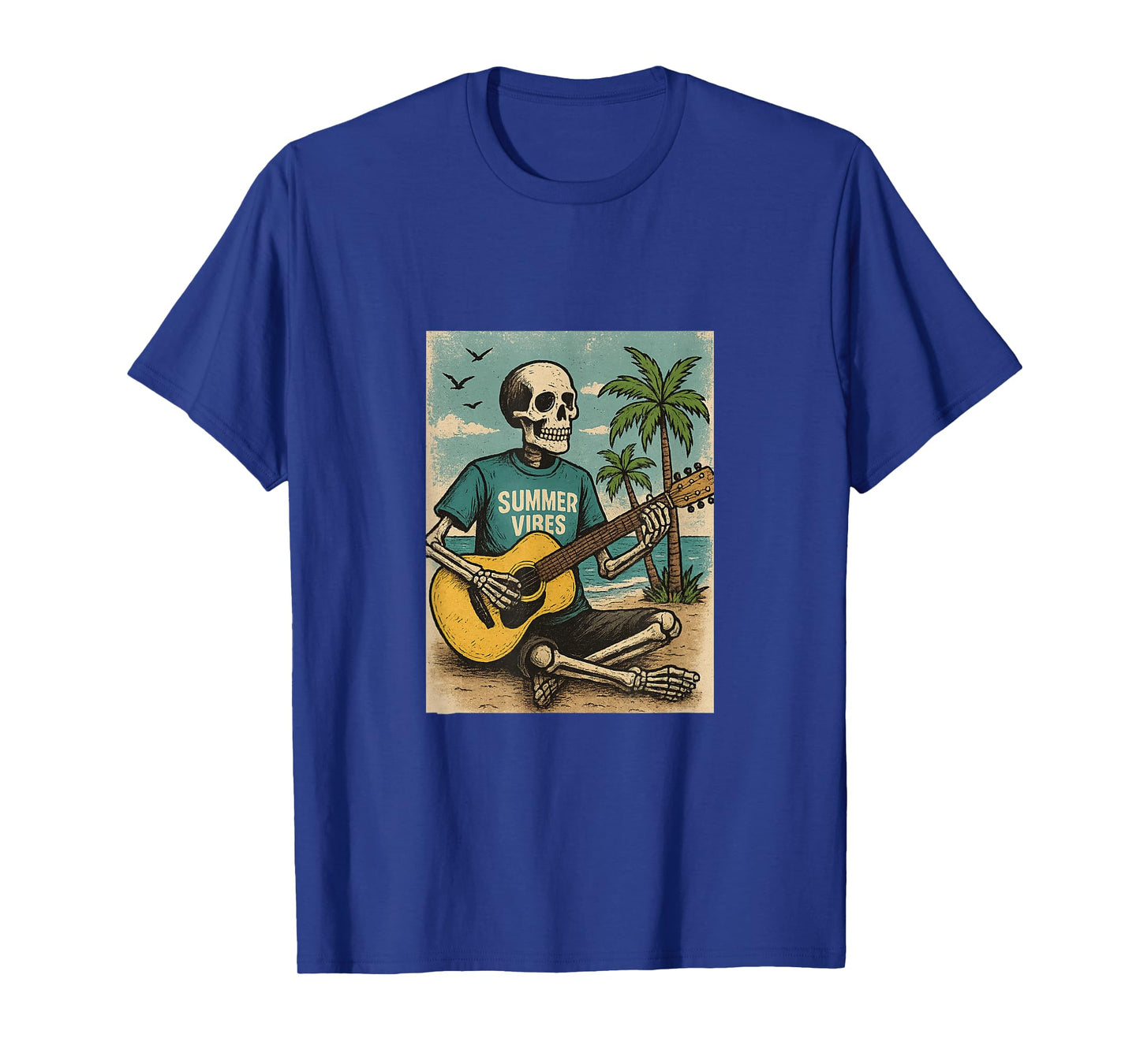 Vintage Skeleton Summer vibes Funny Beach Guitar T-Shirt