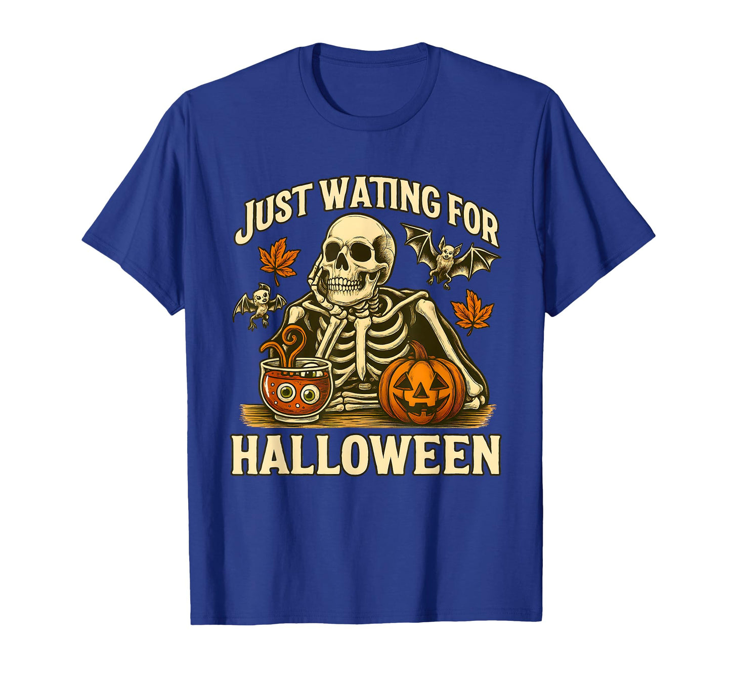 Just Waiting for Halloween | Skeleton Pumpkin Design T-Shirt