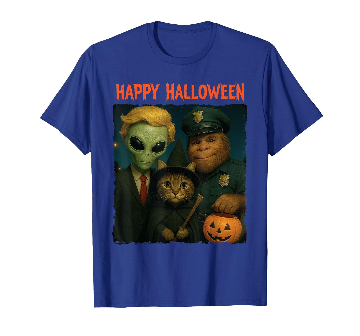 Bigfoot Alien Cat Funny Halloween Trick Treat Door Camera T-Shirt