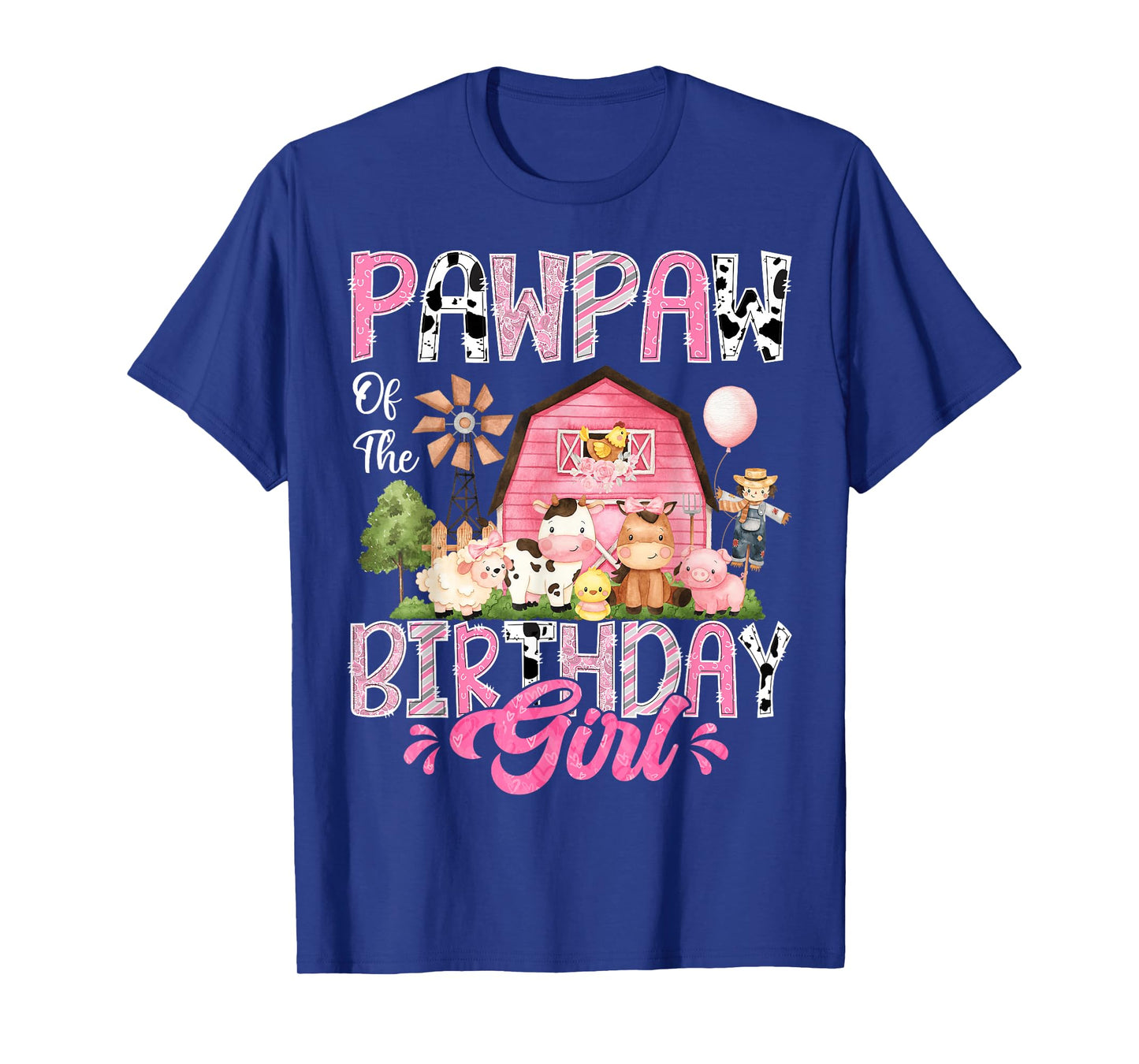 Pawpaw Of The Birthday Girl Pink Farm Cow First Birthday T-Shirt