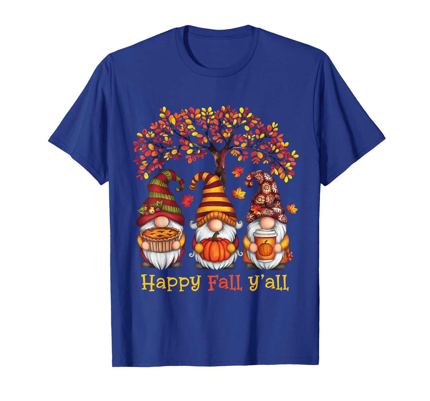 Happy Fall Autumn Leaves Pumpkin Garden Gnomes T-Shirt