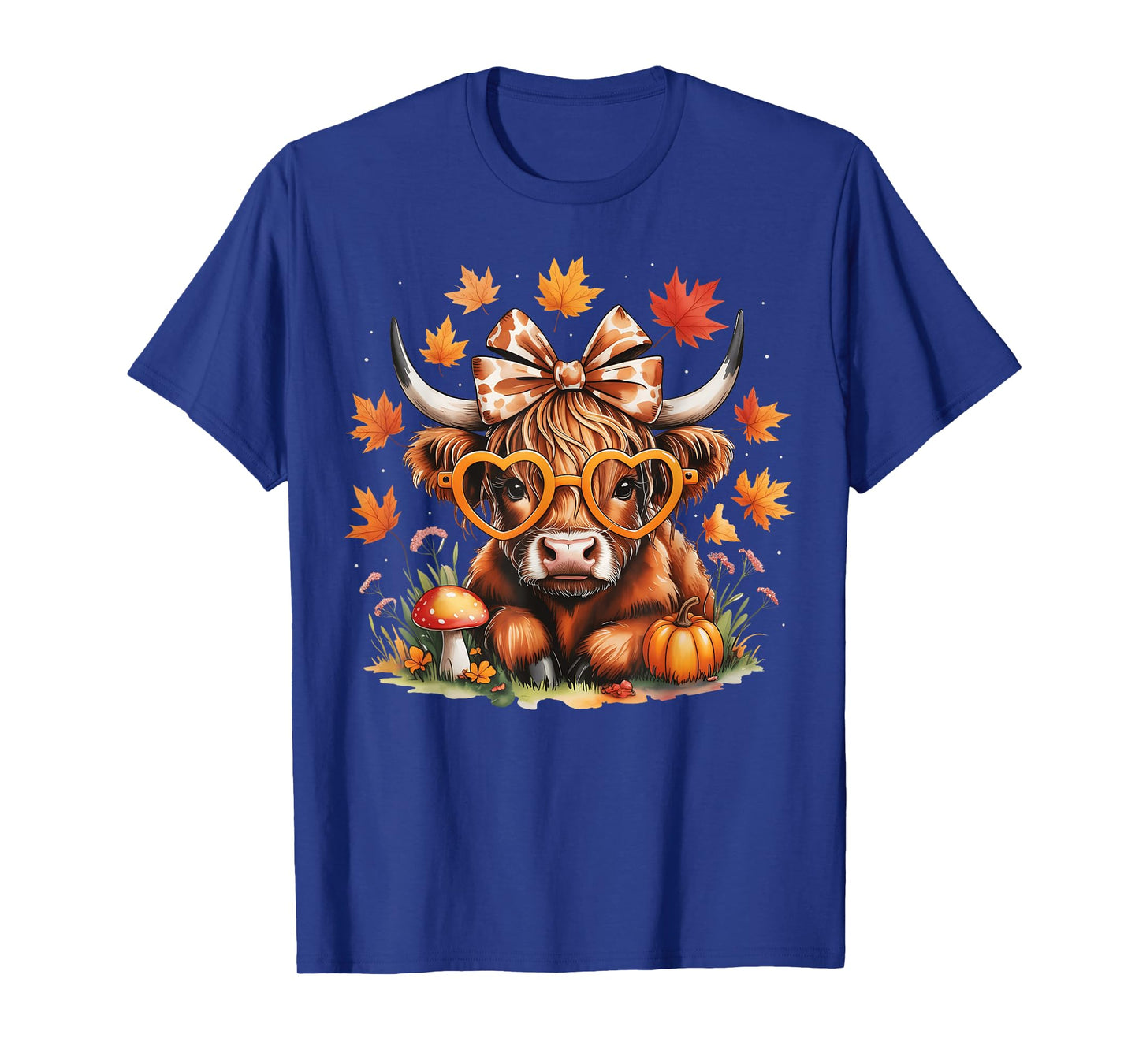Fall Highland Cow Pumpkin Bow ThanksGiving Fall Girl Women T-Shirt