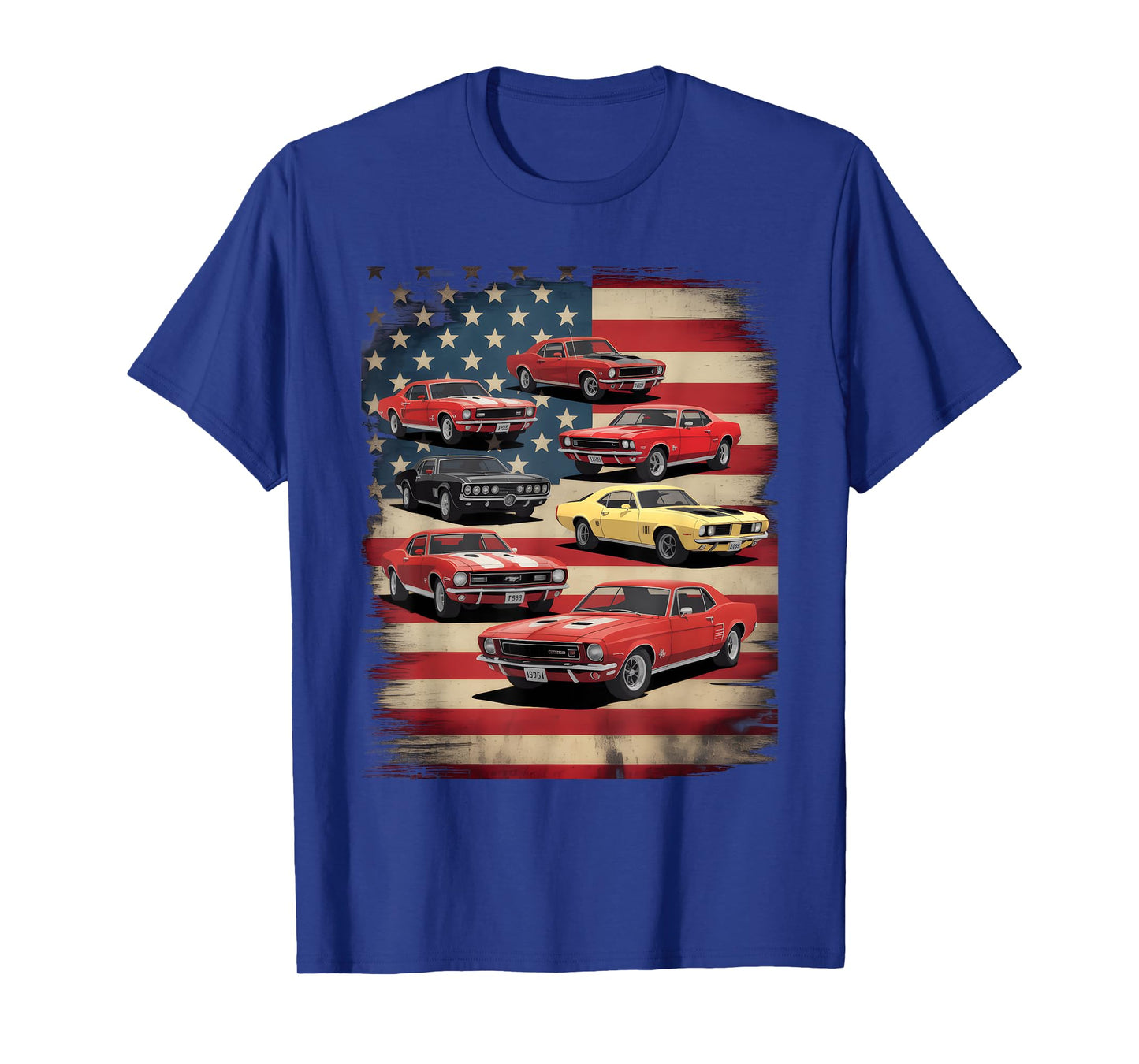 Vintage Classic Muscle Car Retro American Flag Patriotic T-Shirt