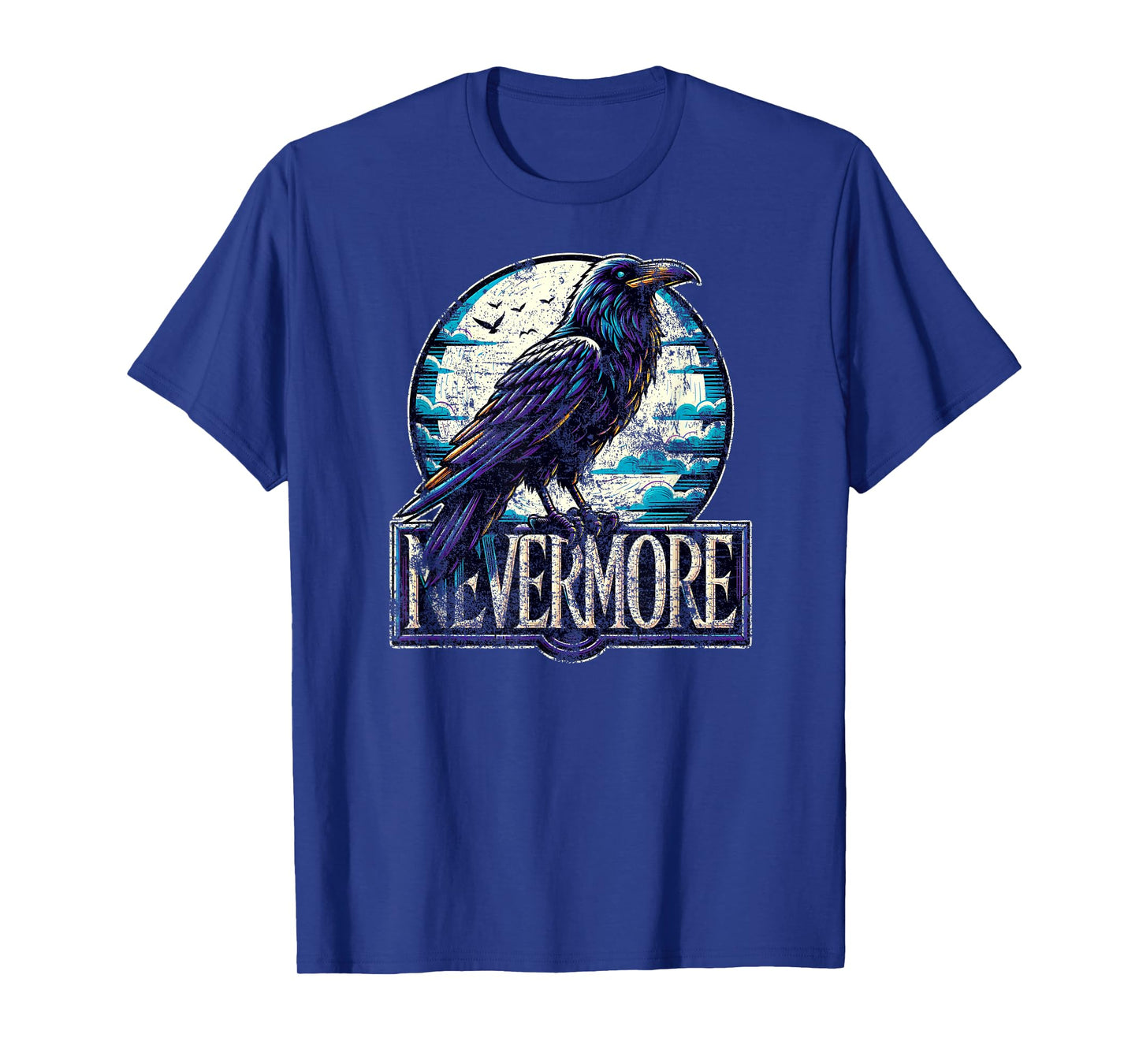 Nevermore with Raven Edgar Allan Poe Distressed T-Shirt