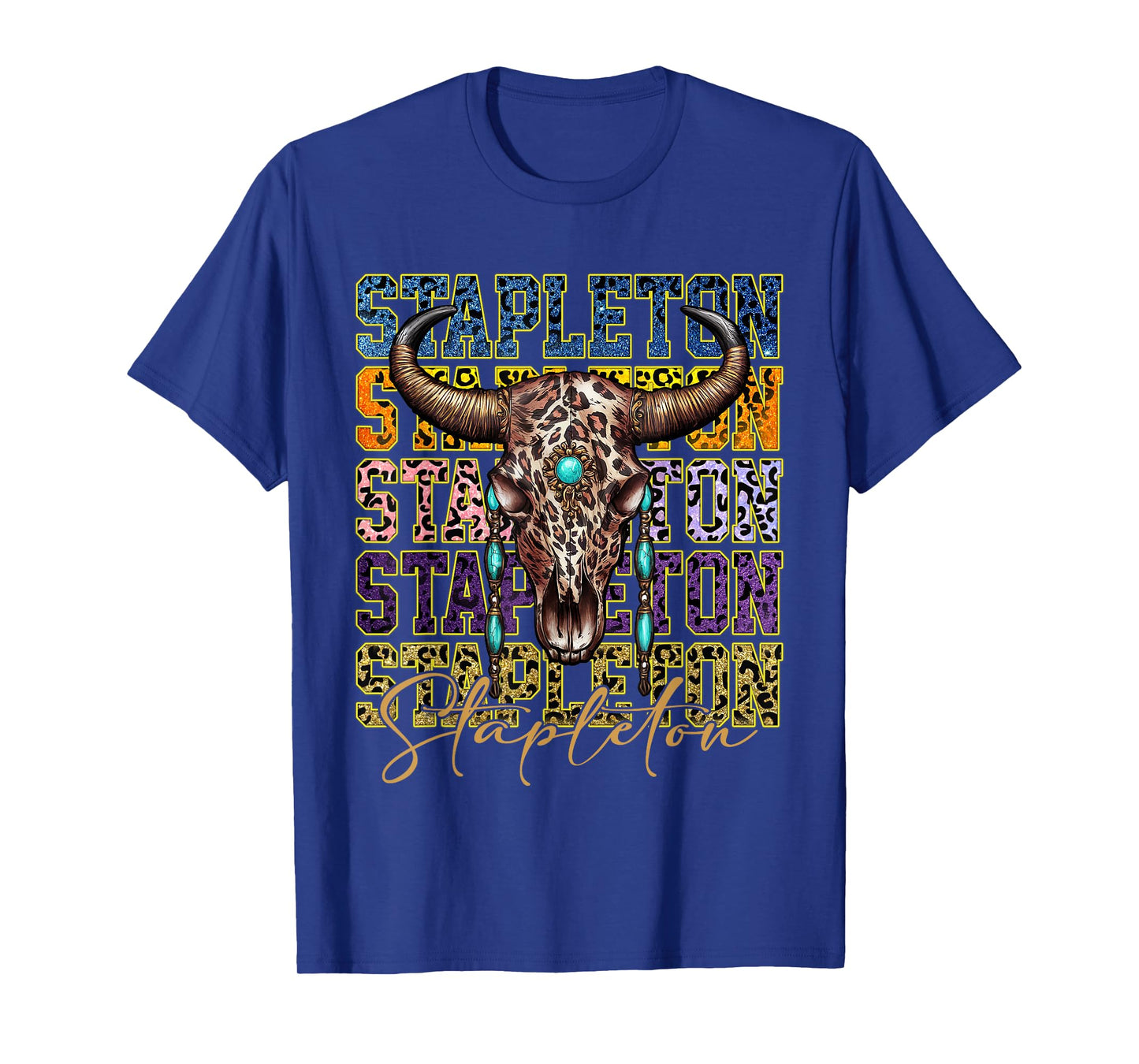 Classic Stapleton Name Bull Skull Country Western Cowboy T-Shirt