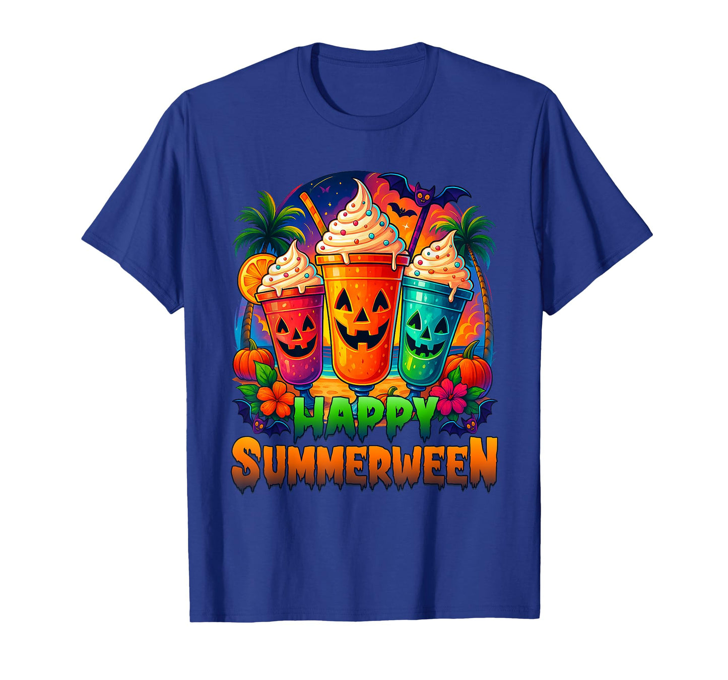Jack-O-Lantern Summerween Vibes Skeleton Summer Watermelon T-Shirt