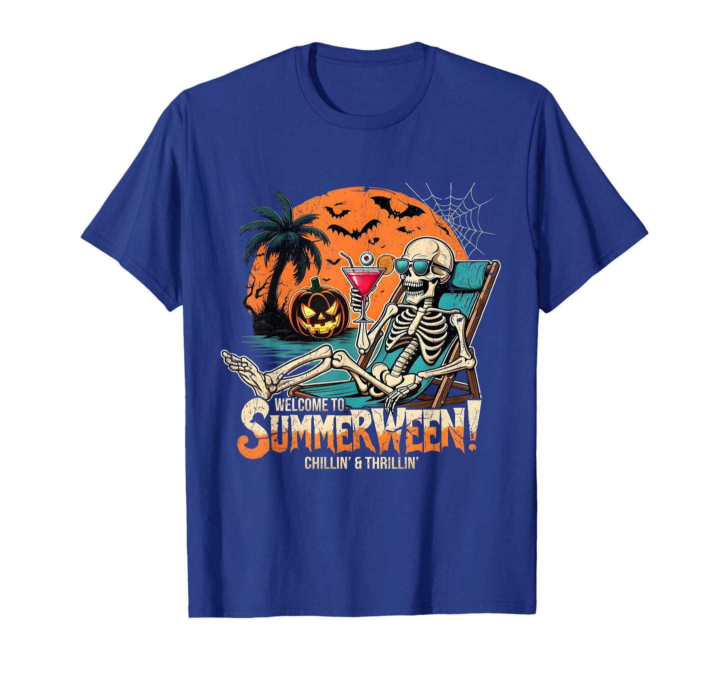 Summerween Skeleton Beach Halloween Tropical Art T-Shirt