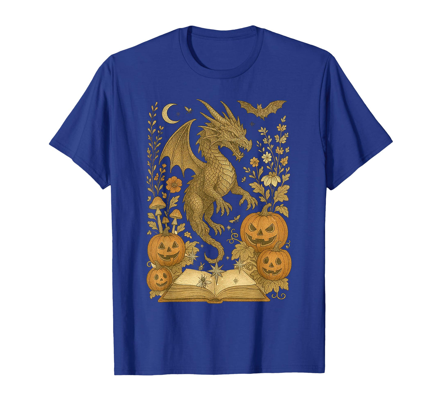 Retro Floral Dragon Book Pumpkin Spooky Reading Halloween T-Shirt