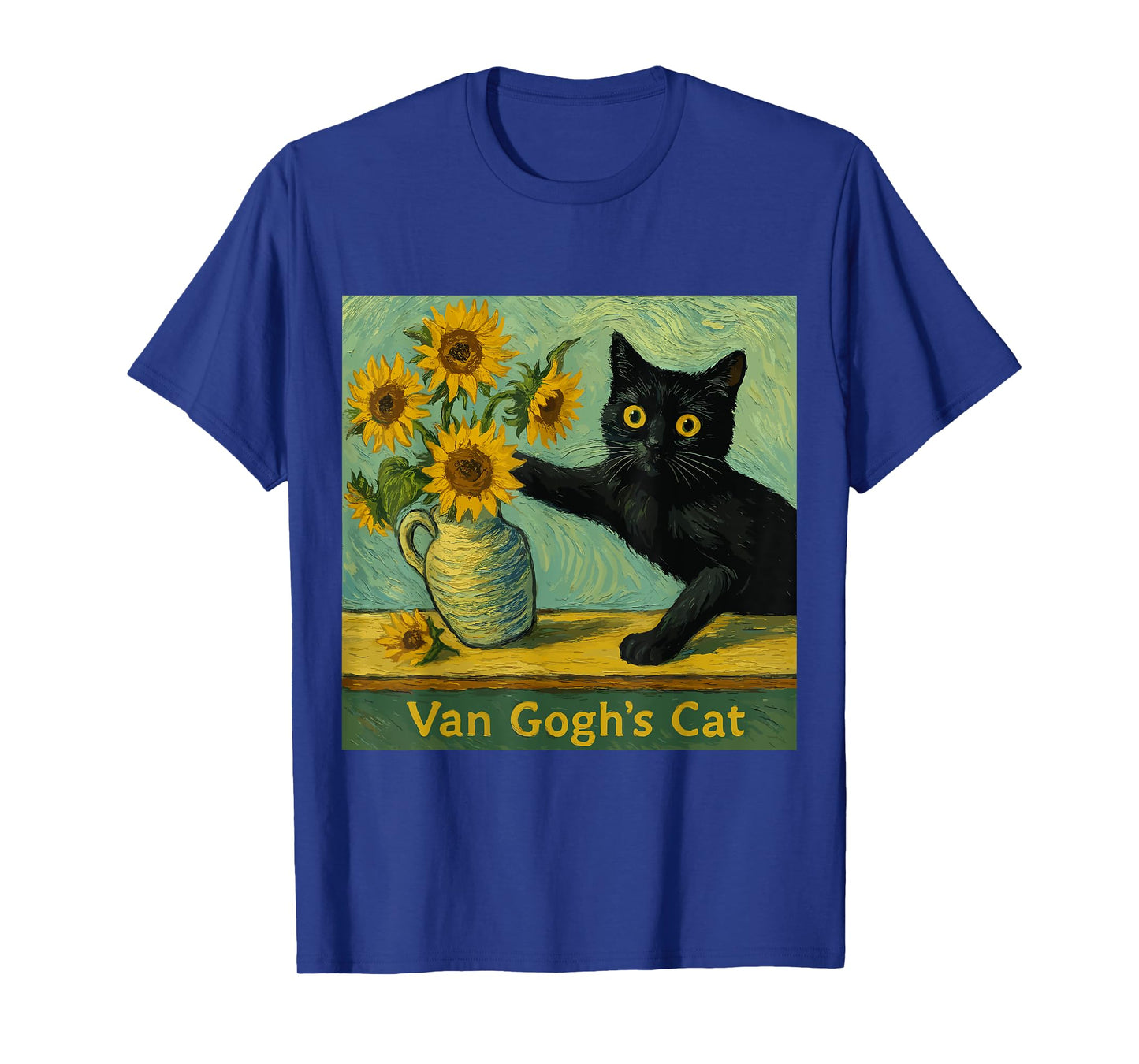 Van Gogh Cat Art Funny Sunflowers Aesthetic Humor T-Shirt