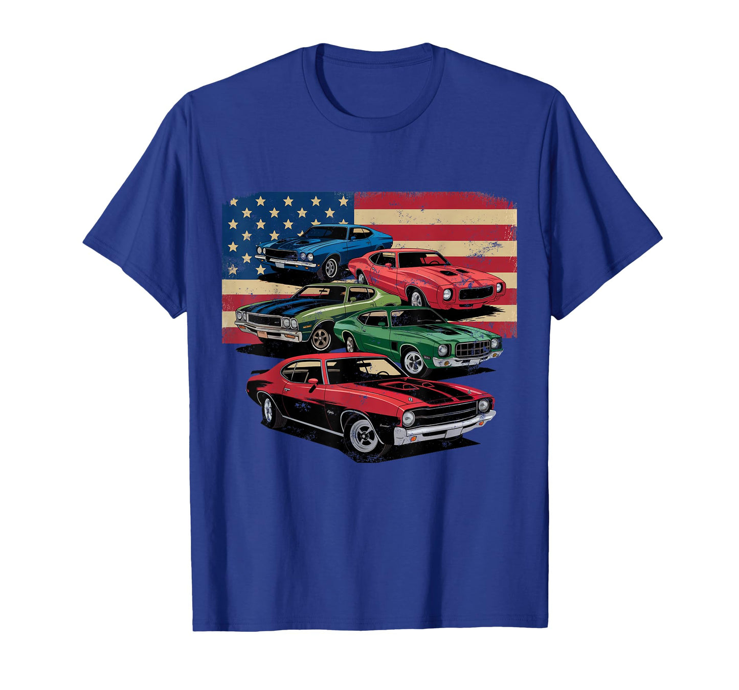 Vintage Classic Cars Muscle Car American Flag Patriotic T-Shirt