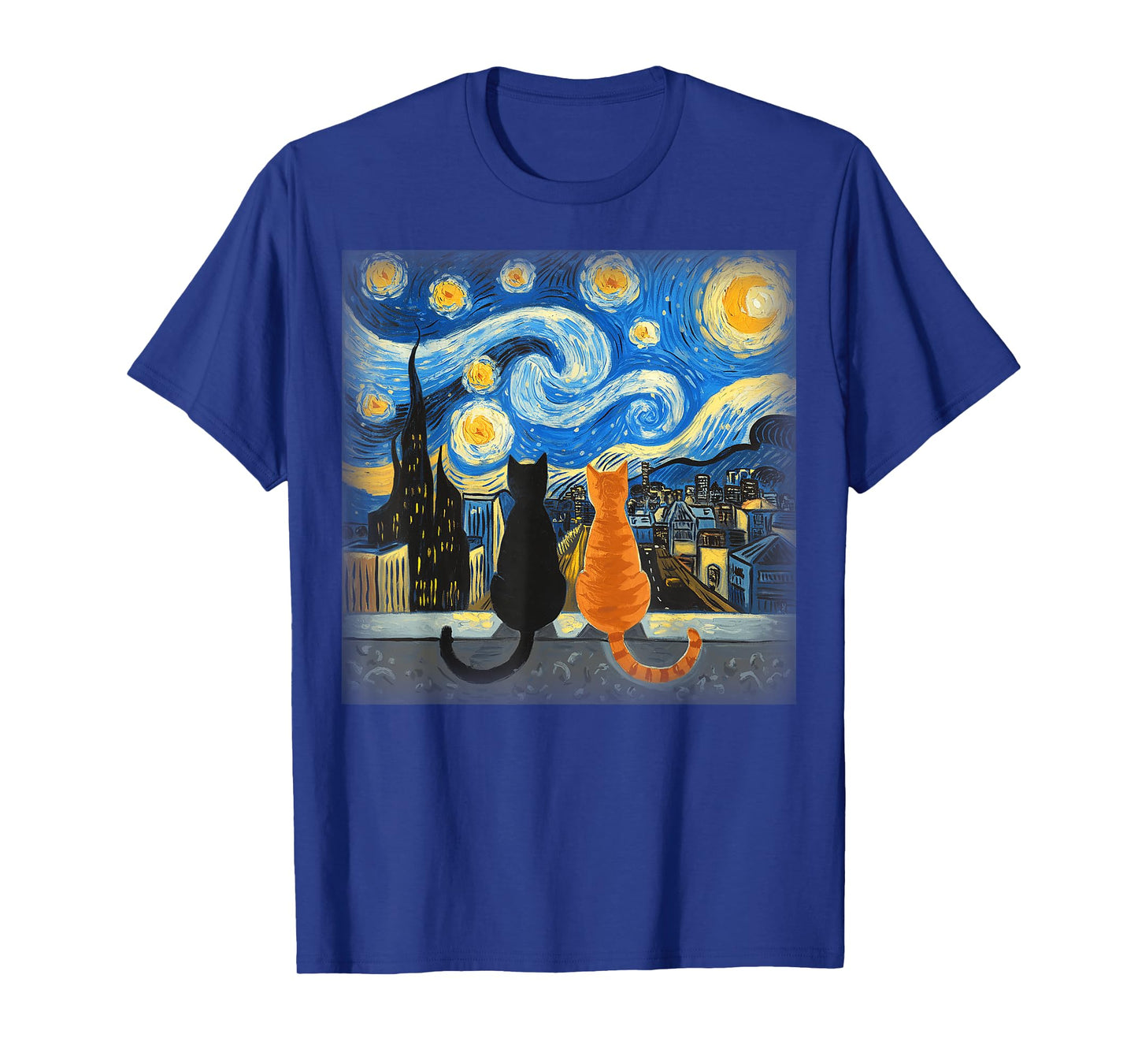 Vincent Van Gogh Starry Night Cat T-Shirt Gift for Cat Mom & Dad