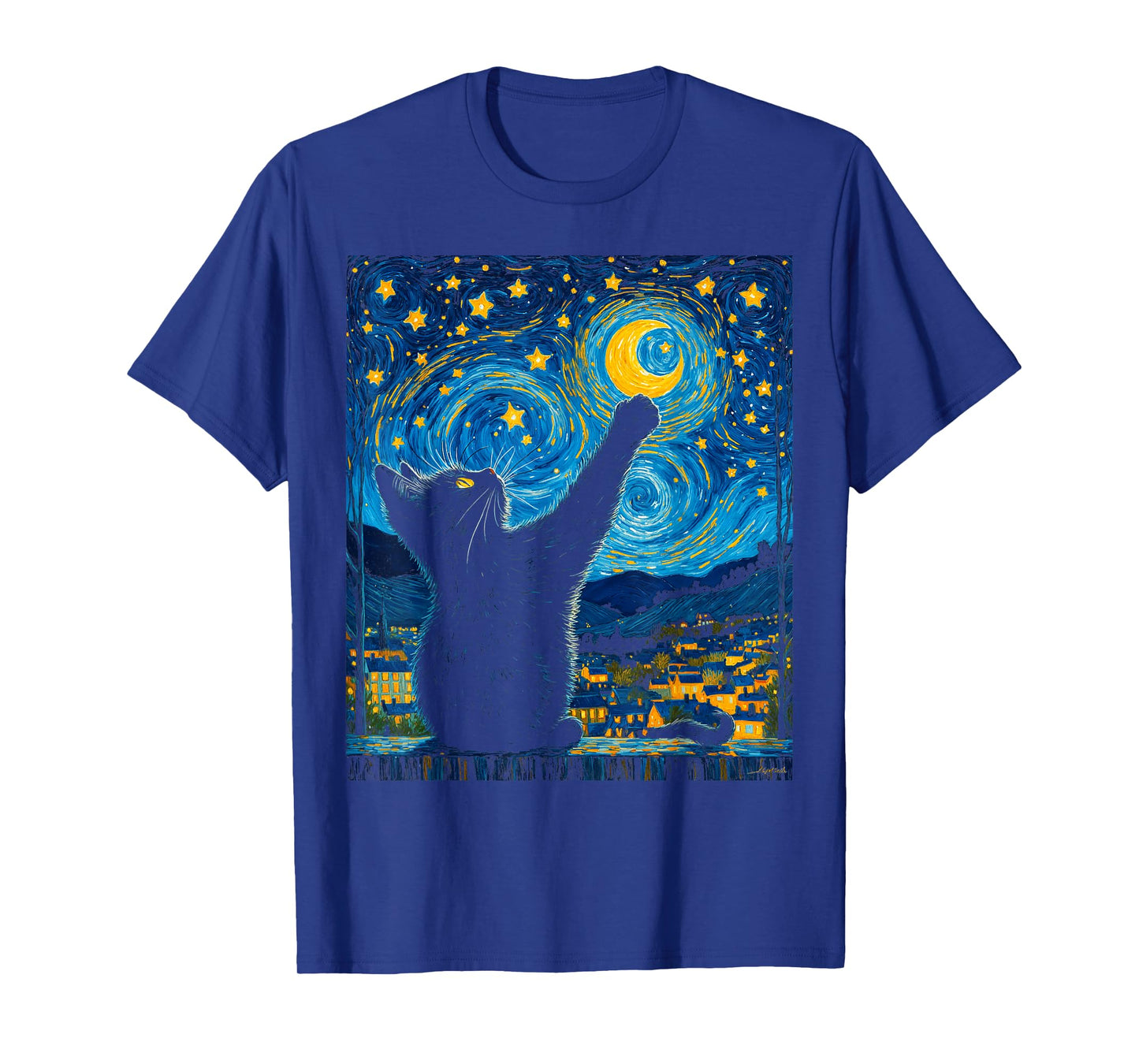 Funny Art Van Gogh Starry Night Cat Moonlit Scene Cat Lovers T-Shirt for Men Women