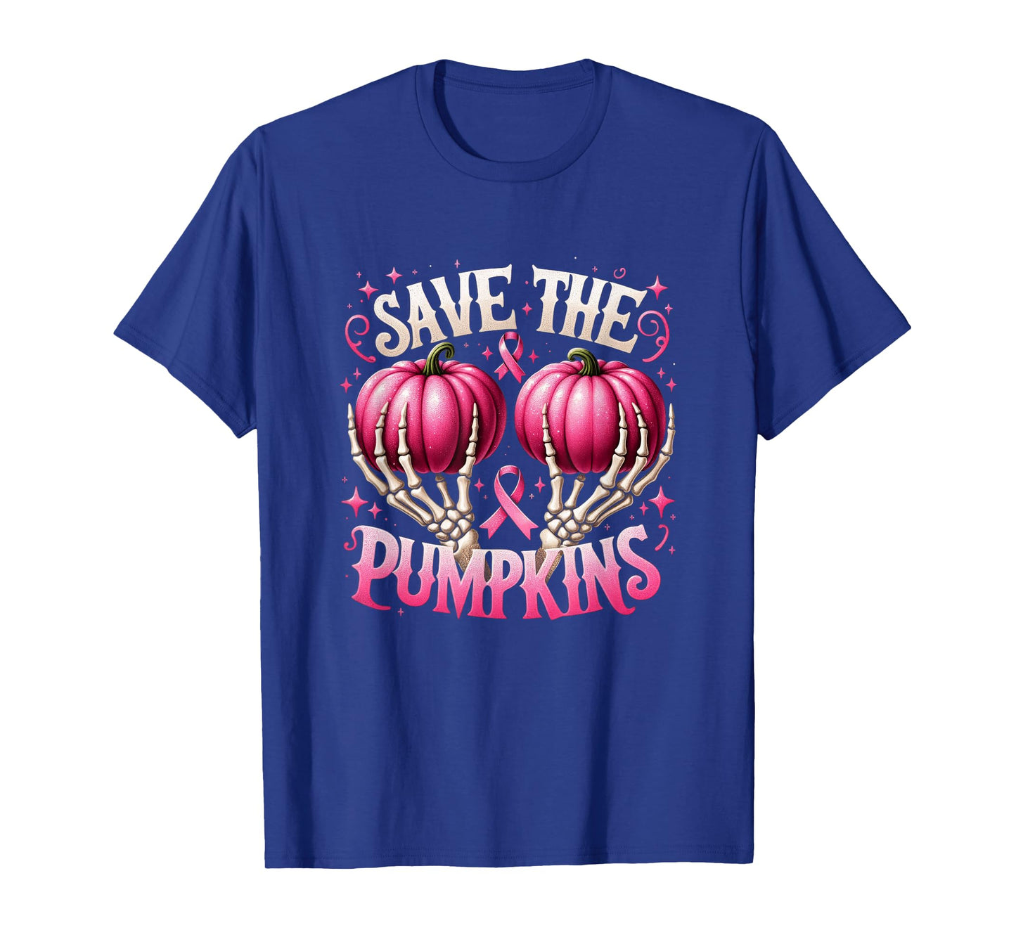 Save The Pumpkins Breast Cancer Awareness Skeleton Halloween T-Shirt