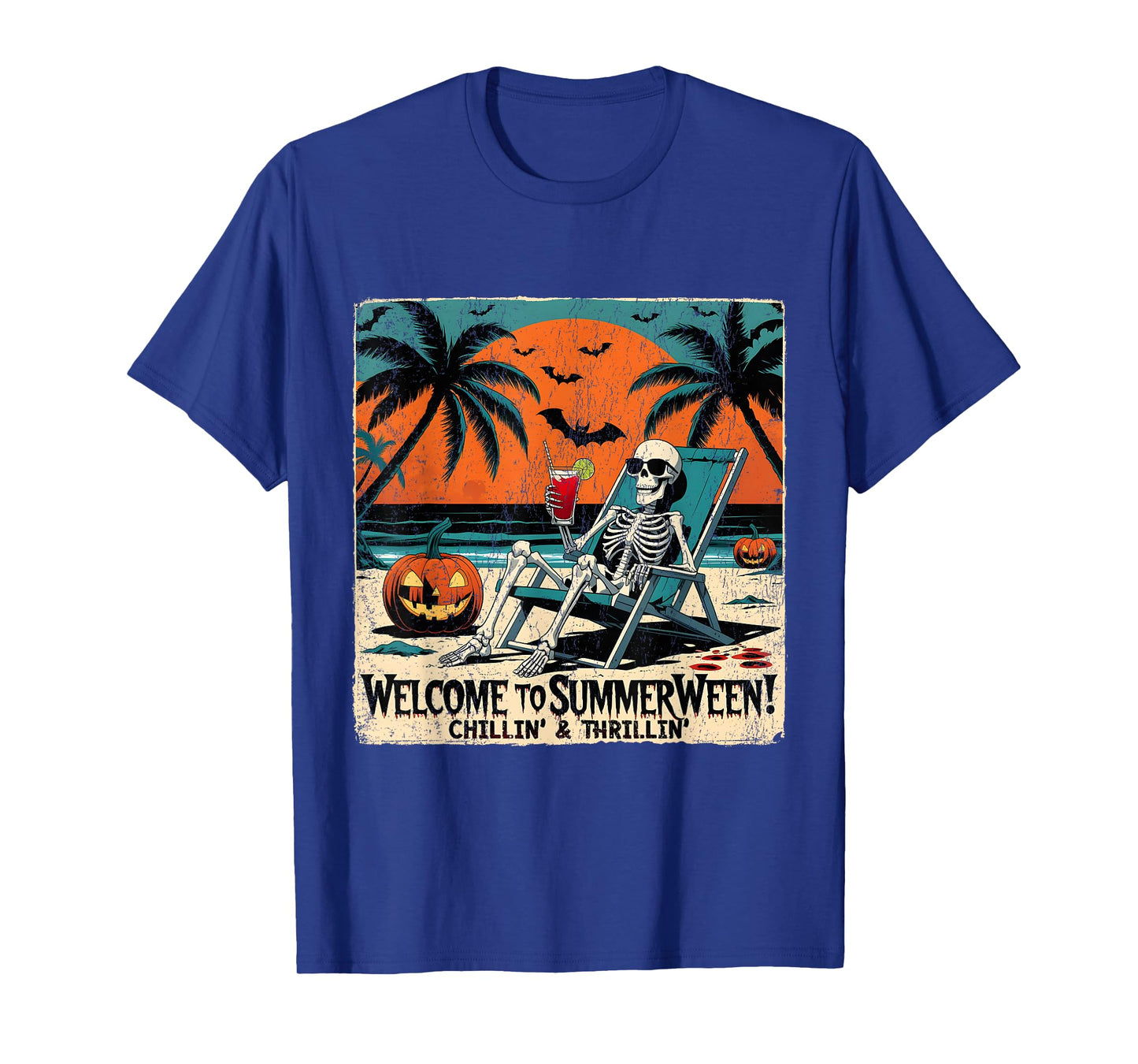 Summerween Skeleton Beach Halloween Tropical Art T-Shirt