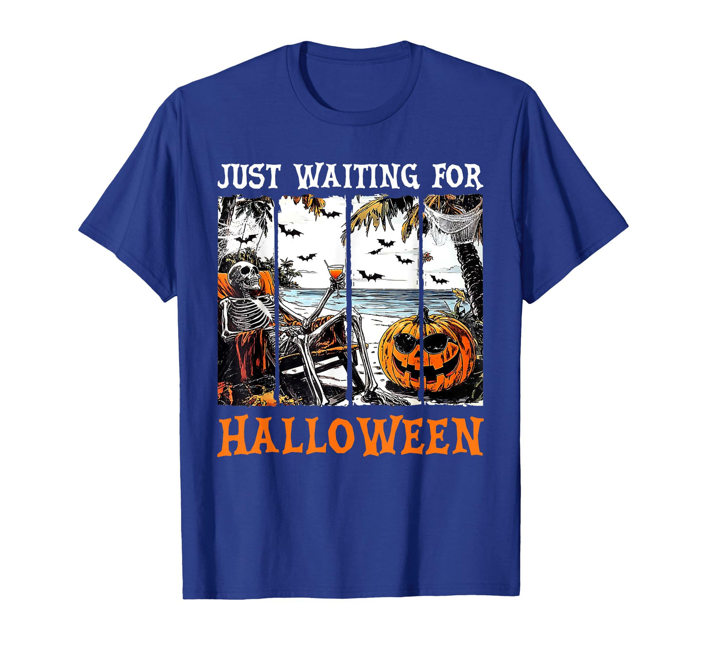 Retro Skeleton Summer Beach Just Waiting for Halloween Funny T-Shirt