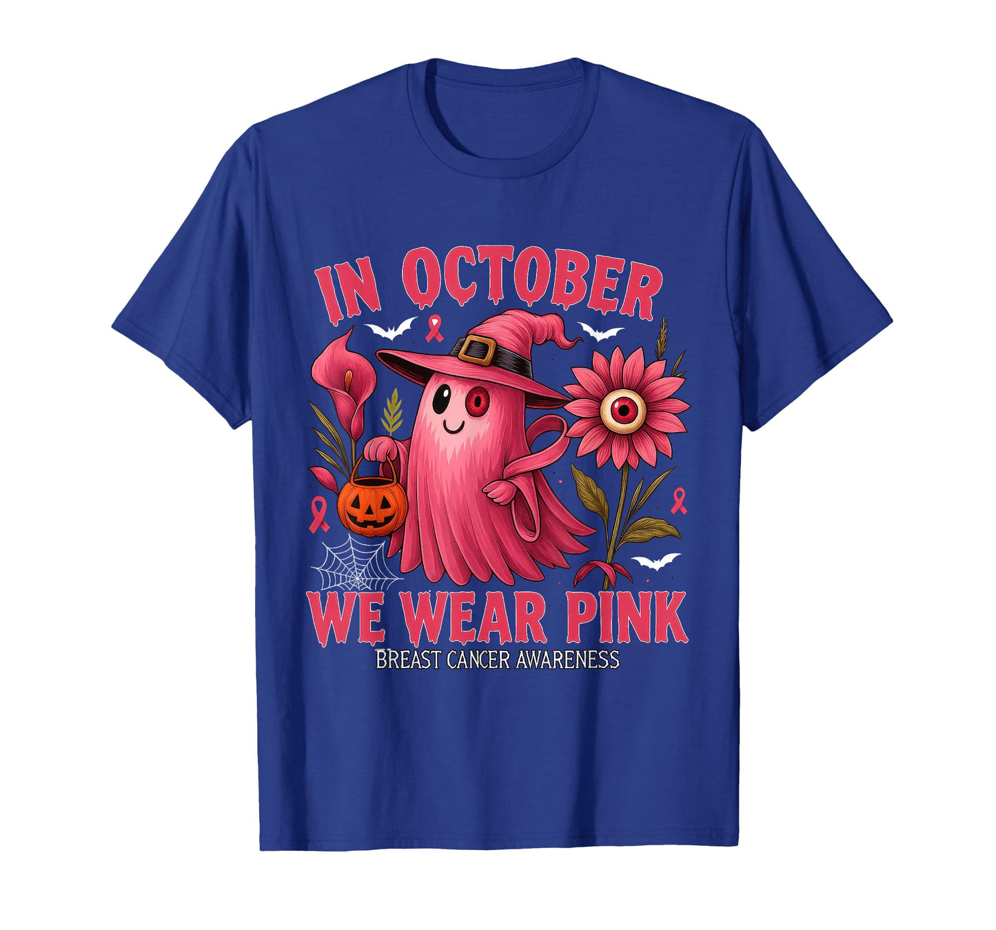In October We Wear Pink Halloween Shirt Ghost Breast Cancer T-Shirt