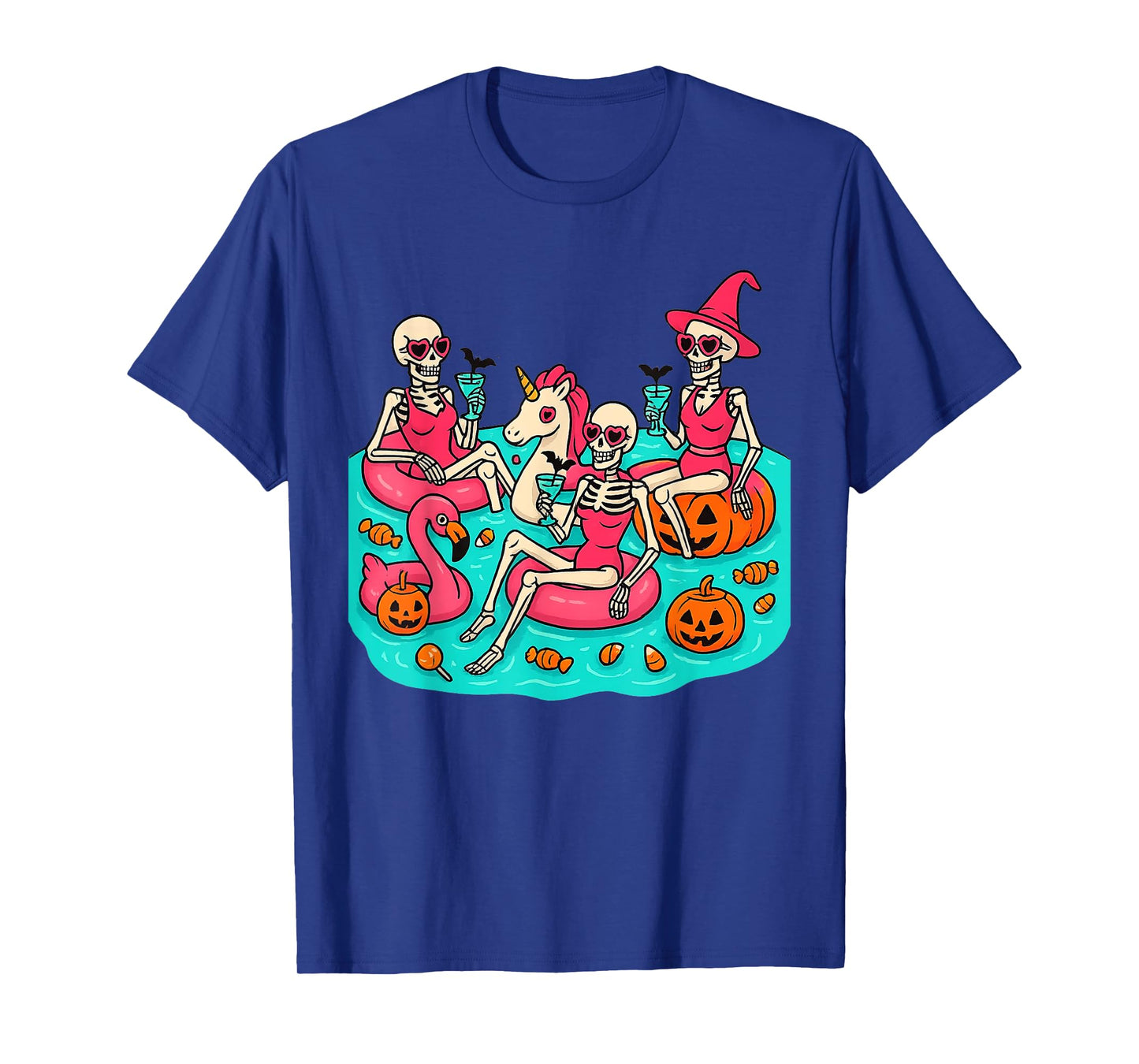 Summerween Skeleton Flamingo Just Waiting for Halloween T-Shirt