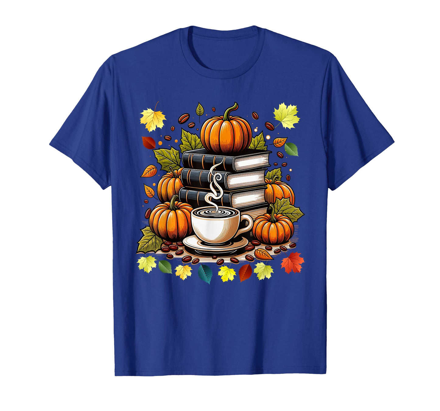 Books Coffee Fall Leaves and Pumpkins Vintage Library T-Shirt