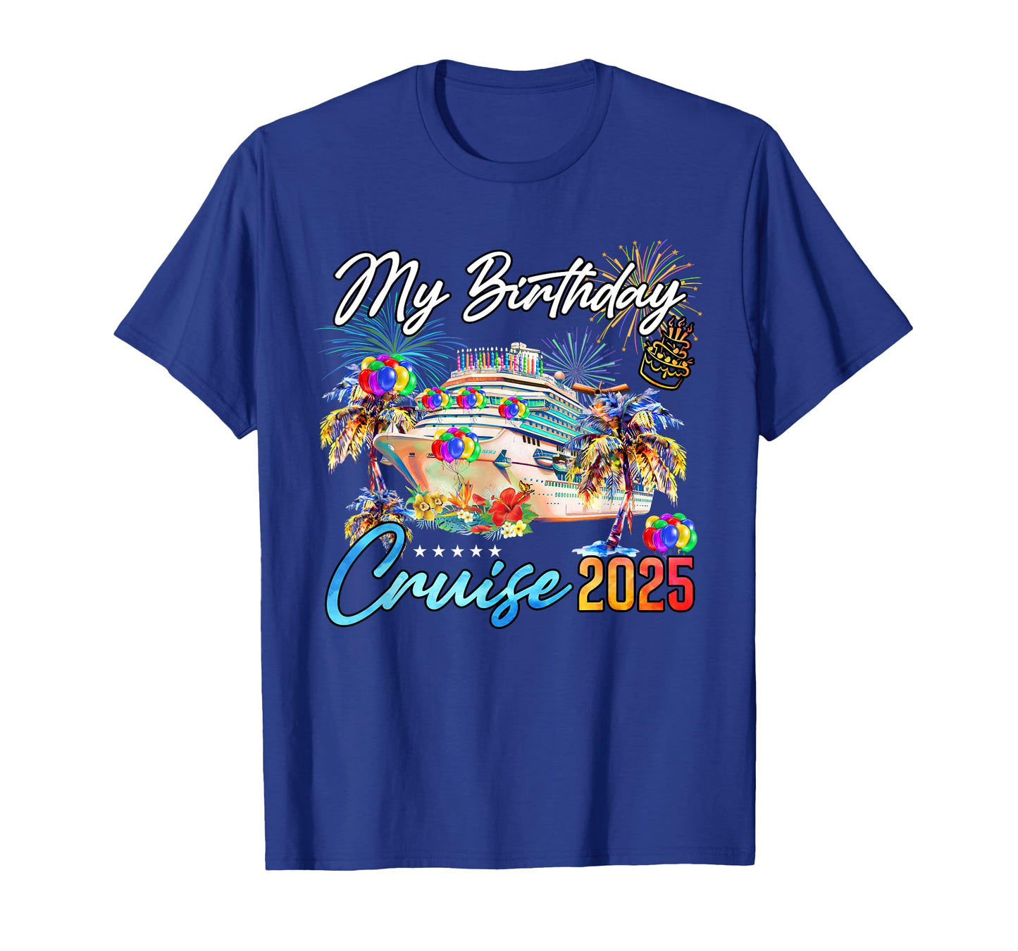 My Birthday Cruise 2025 MYN Unisex-Adult T-Shirt Black Small Crew Neck Short Sleeve Classic Fit Lightweight