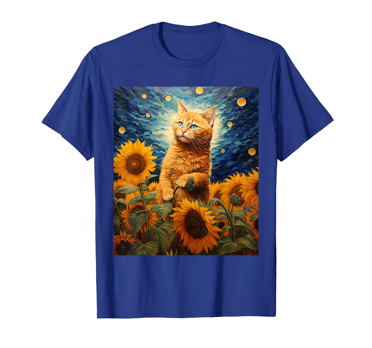 Cat Starry Night Van Gogh Sunflower Cat Meme Cat Mom Cat Dad T-Shirt for Men Women Kids