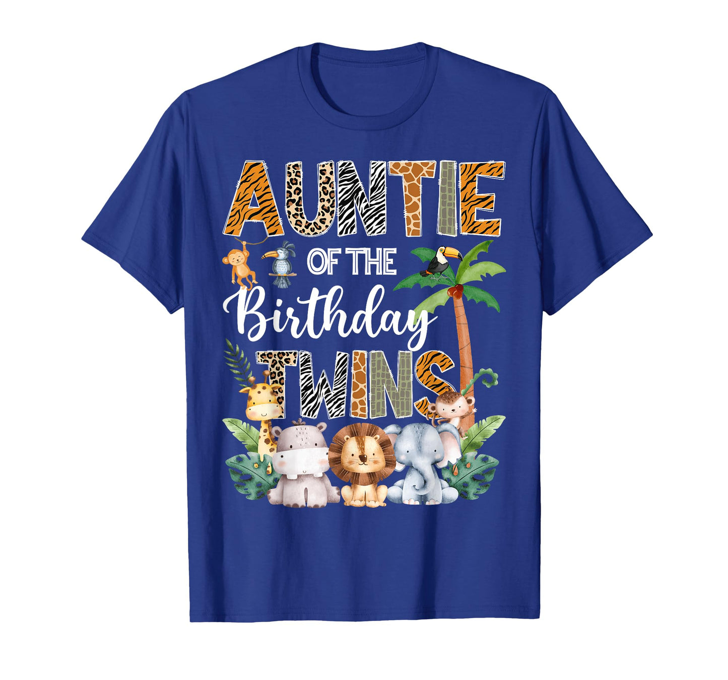 Auntie Of The Birthday Twins Safari Jungle Animal Lover T-Shirt