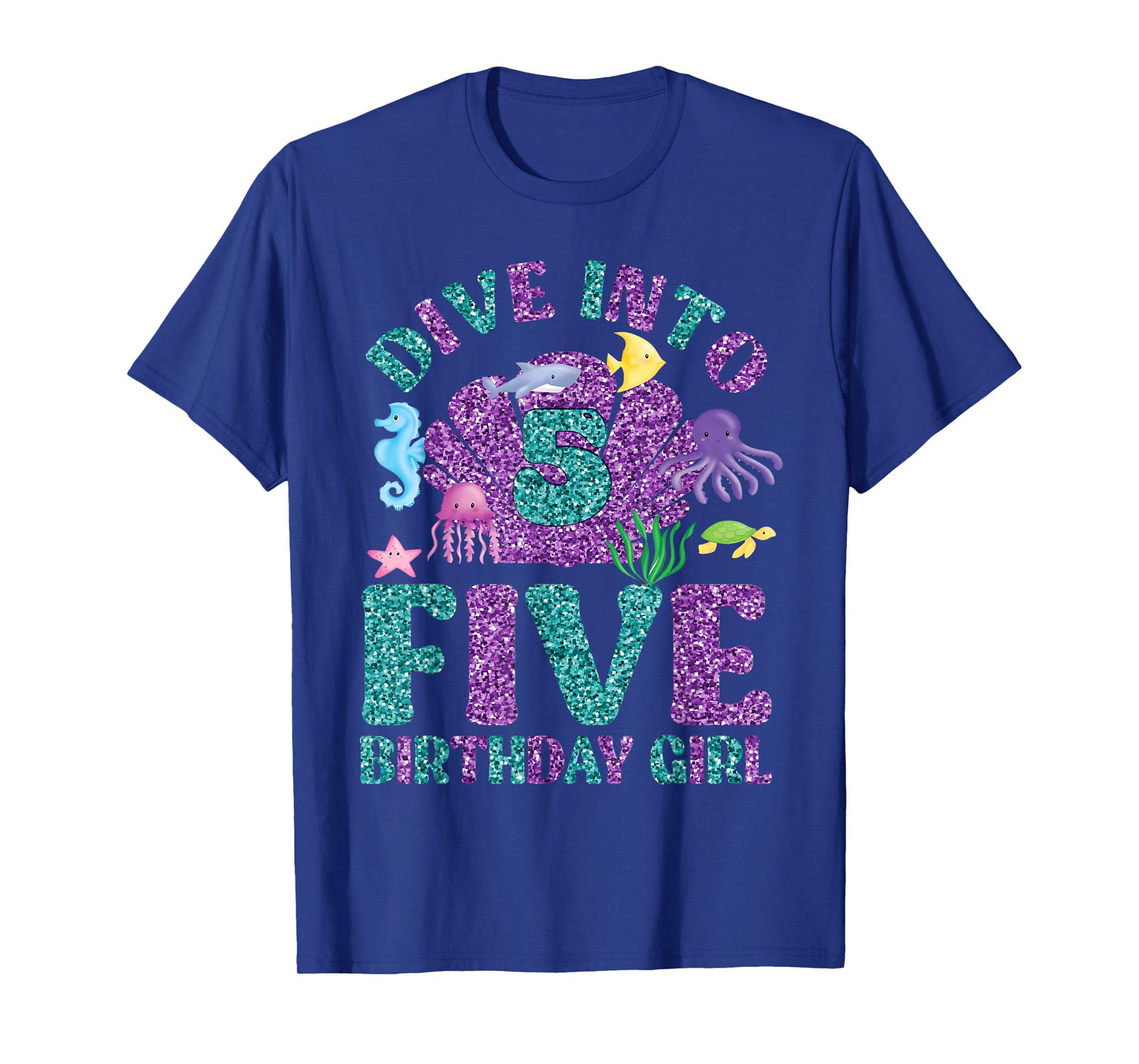 Dive Into 5 Birthday Decorations Girl 5th Birthday Mermaid T-Shirt