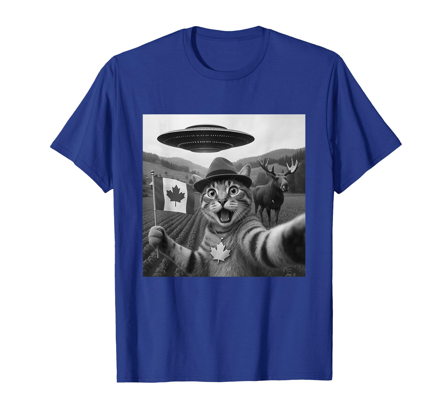 Cat Selfie With Alien UFO Canada Day Cat Gifts For Men Kid T-Shirt